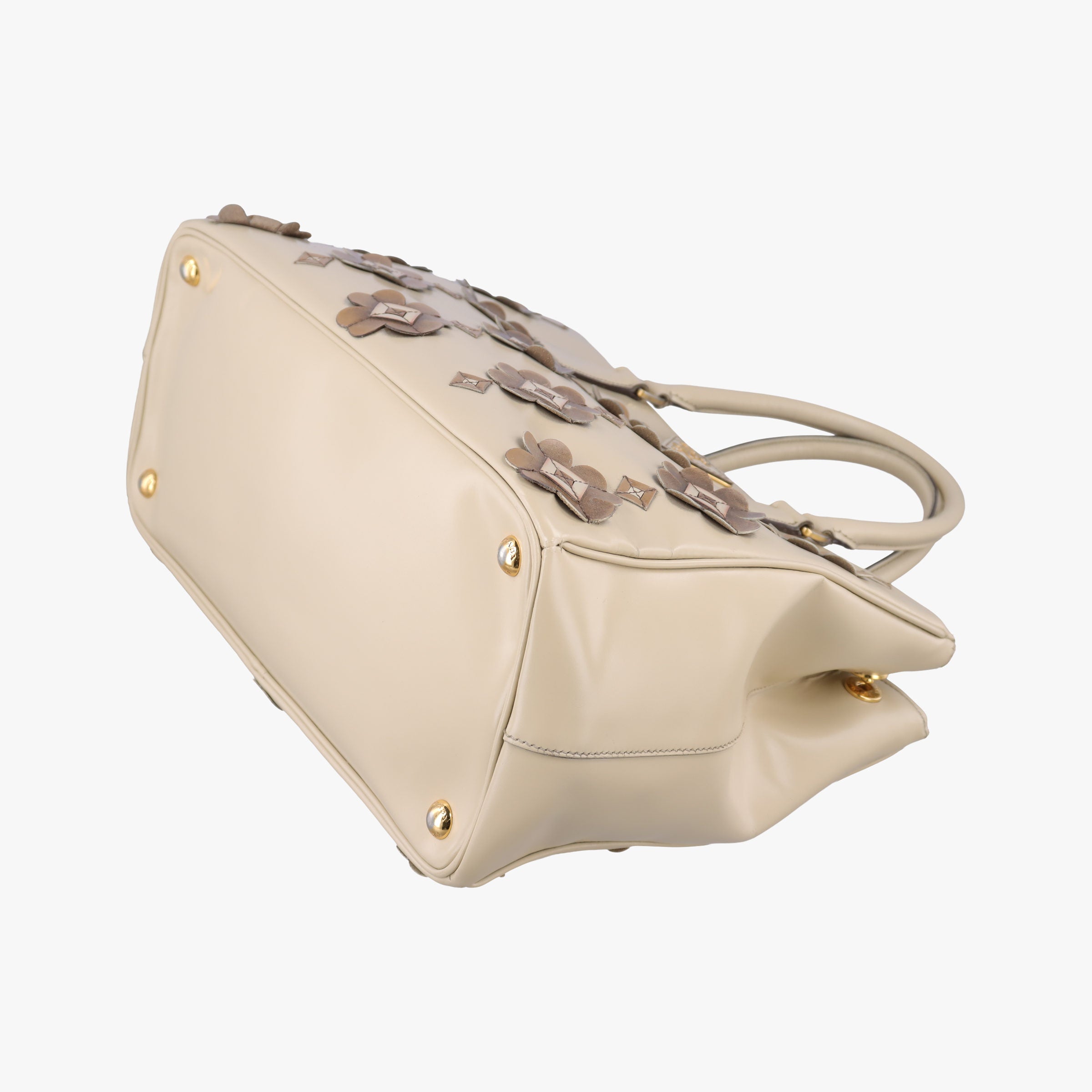 Pre-owned Prada Galleria Flowers Double Zip Beige leather B2274F handbag | stylenewstar
