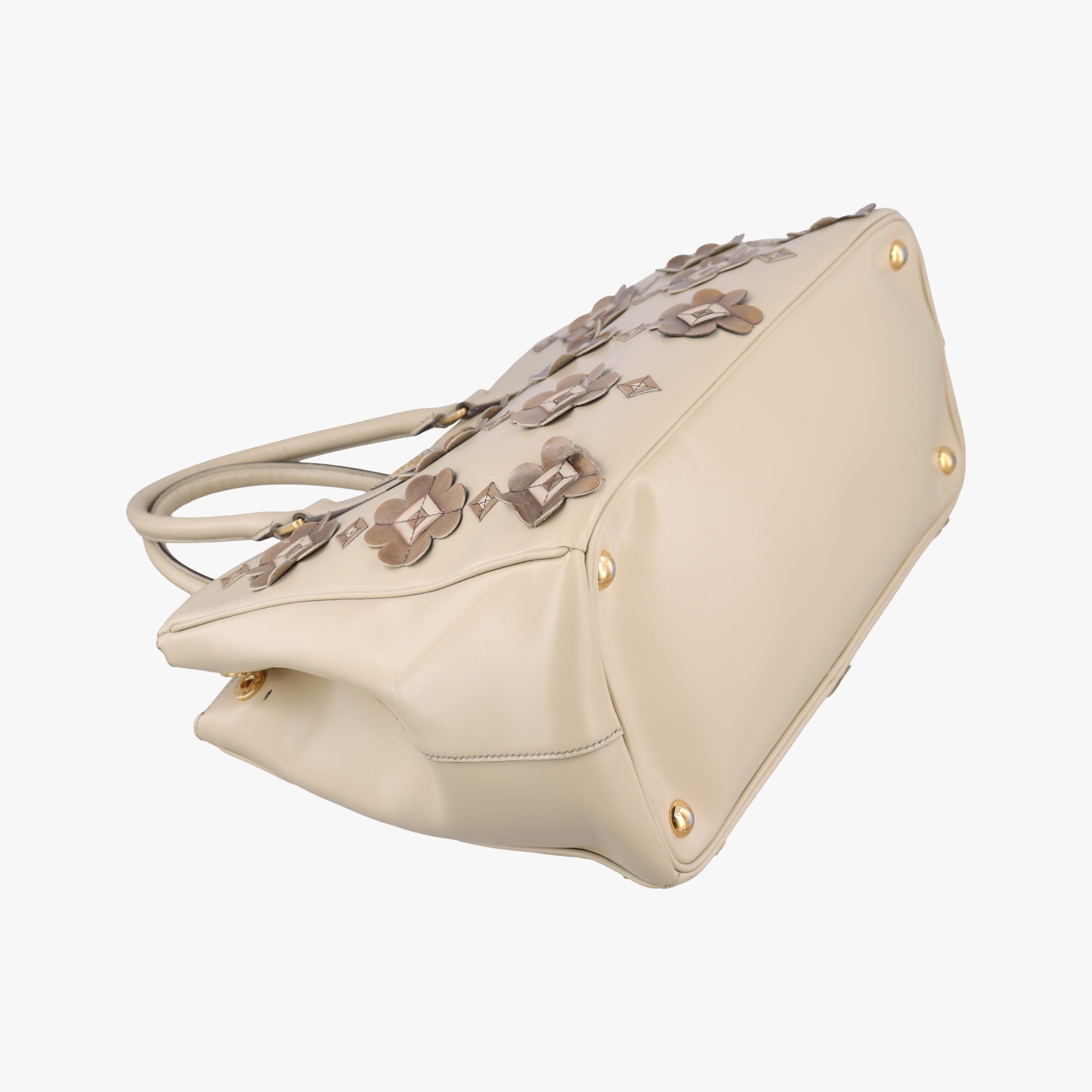 Pre-owned Prada Galleria Flowers Double Zip Beige leather B2274F handbag | stylenewstar