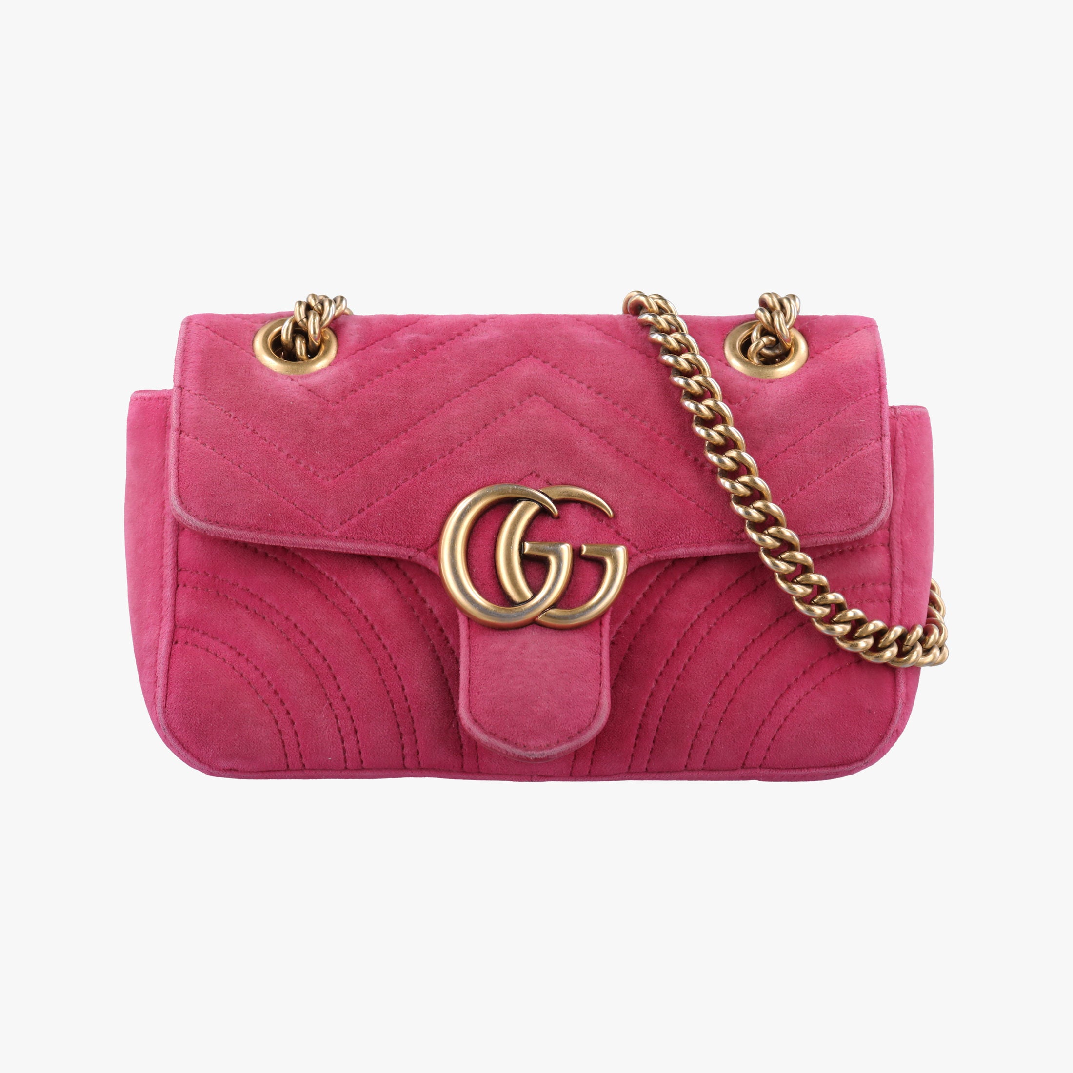 Pre-owned Gucci GG Marmont Pink velour 446744 shoulderbag | stylenewstar