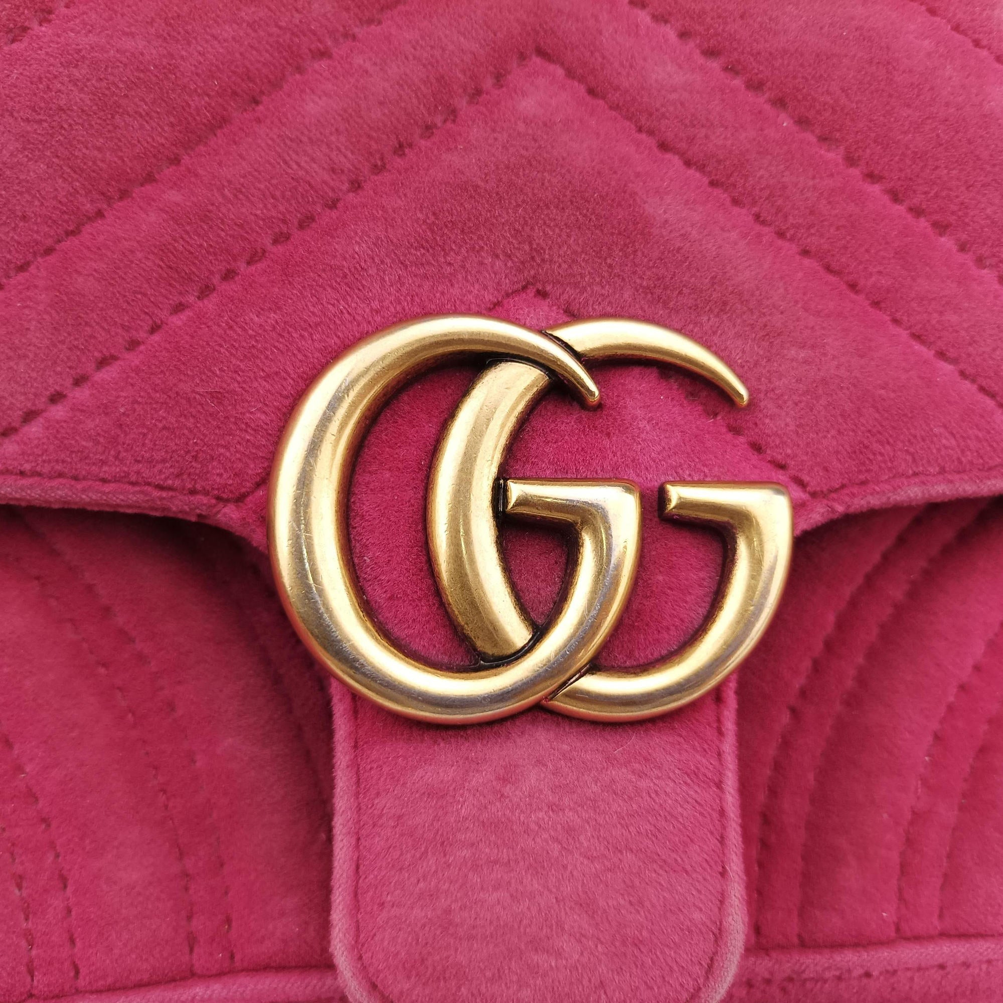 Pre-owned Gucci GG Marmont Pink velour 446744 shoulderbag | stylenewstar