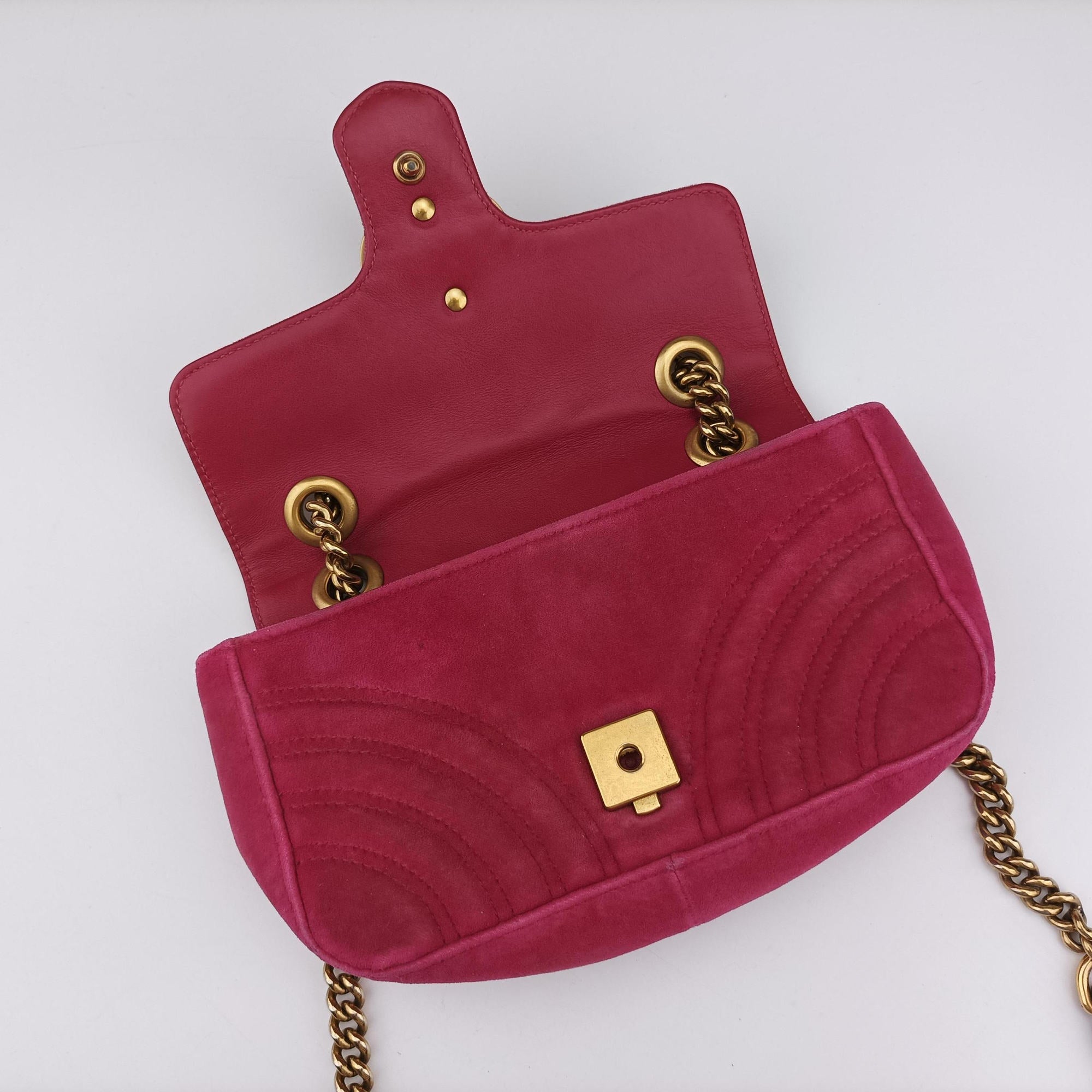 Pre-owned Gucci GG Marmont Pink velour 446744 shoulderbag | stylenewstar