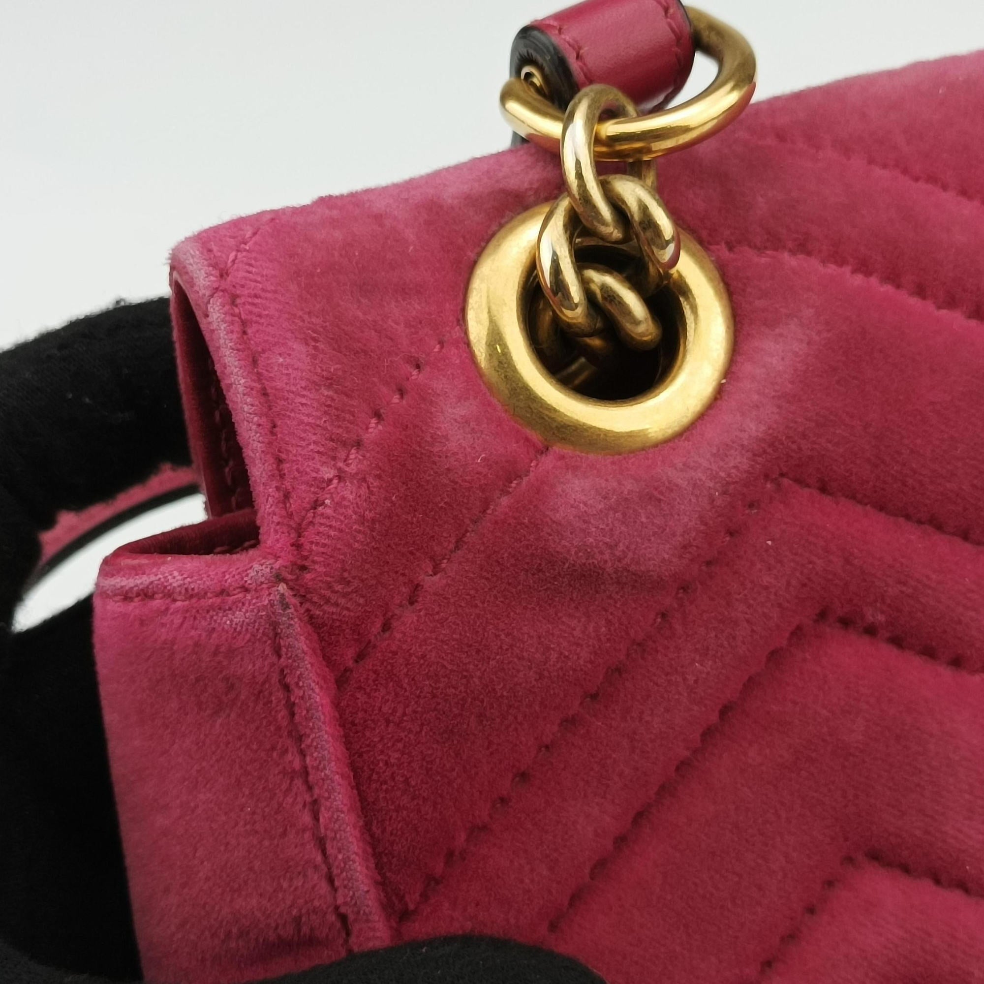 Pre-owned Gucci GG Marmont Pink velour 446744 shoulderbag | stylenewstar