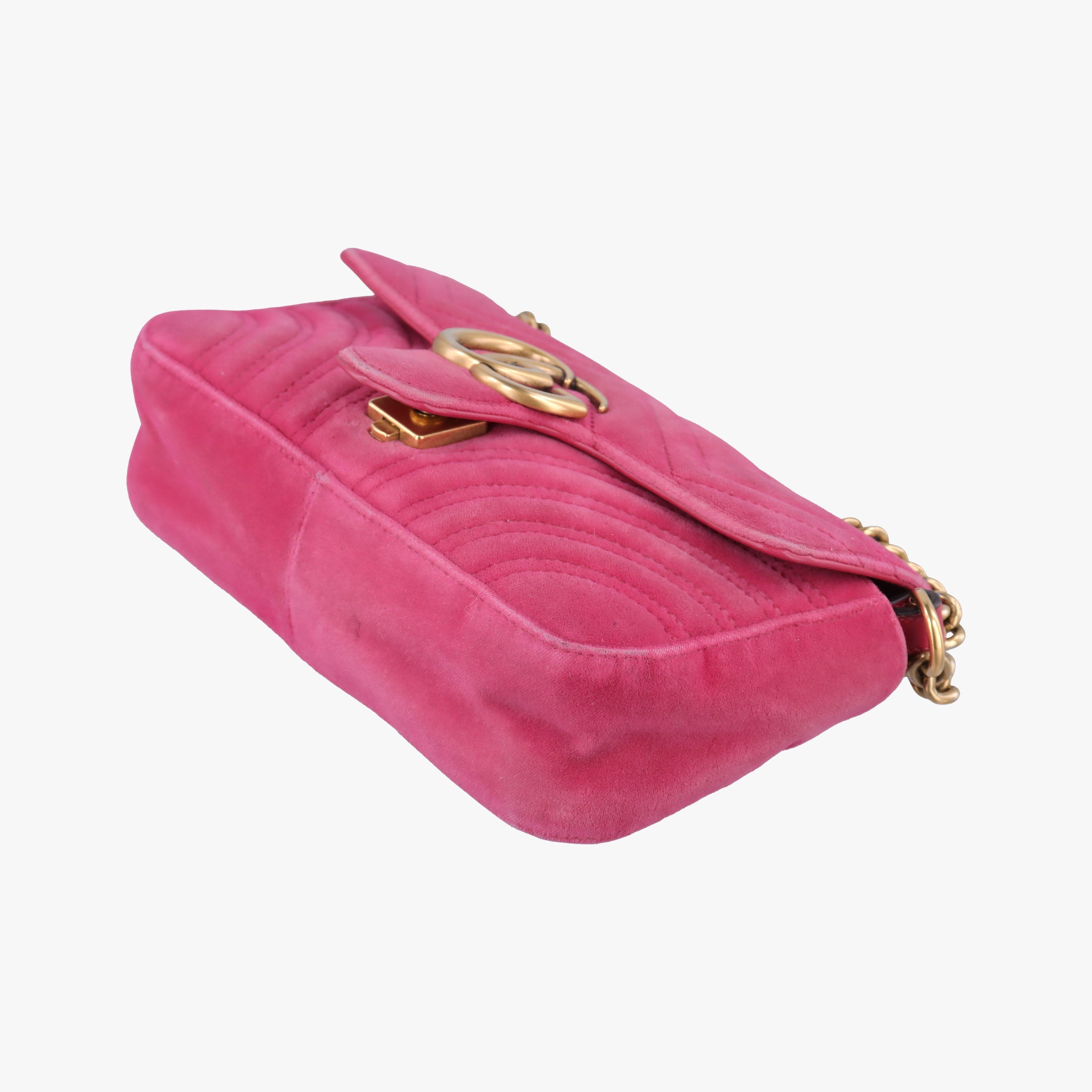 Pre-owned Gucci GG Marmont Pink velour 446744 shoulderbag | stylenewstar