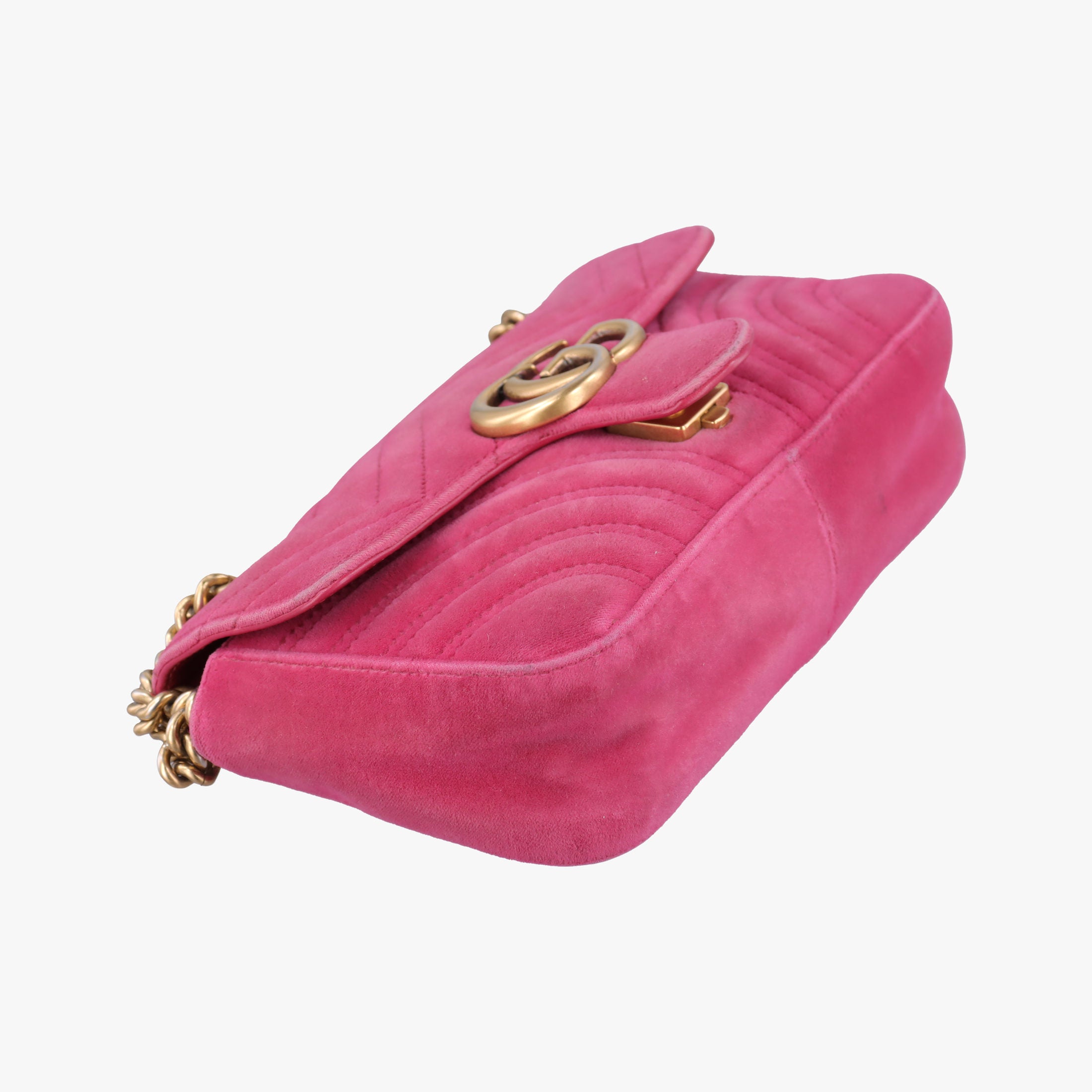 Pre-owned Gucci GG Marmont Pink velour 446744 shoulderbag | stylenewstar