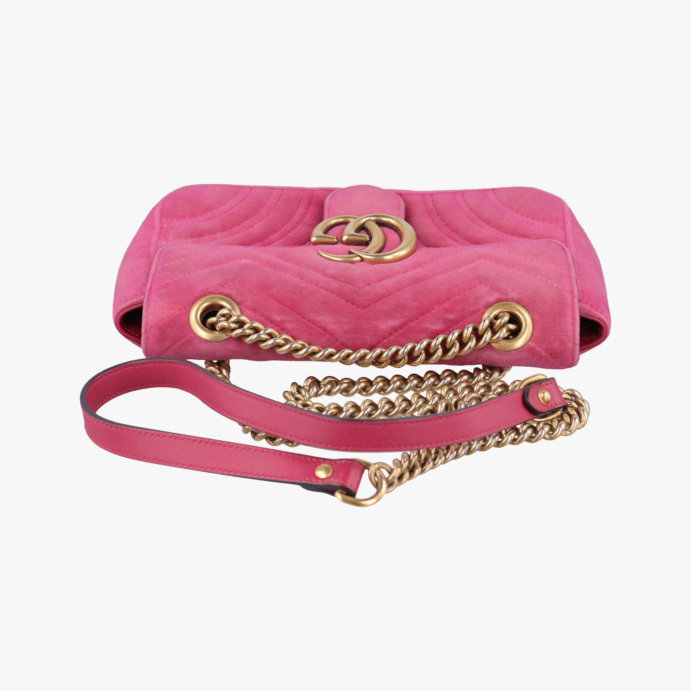 Pre-owned Gucci GG Marmont Pink velour 446744 shoulderbag | stylenewstar