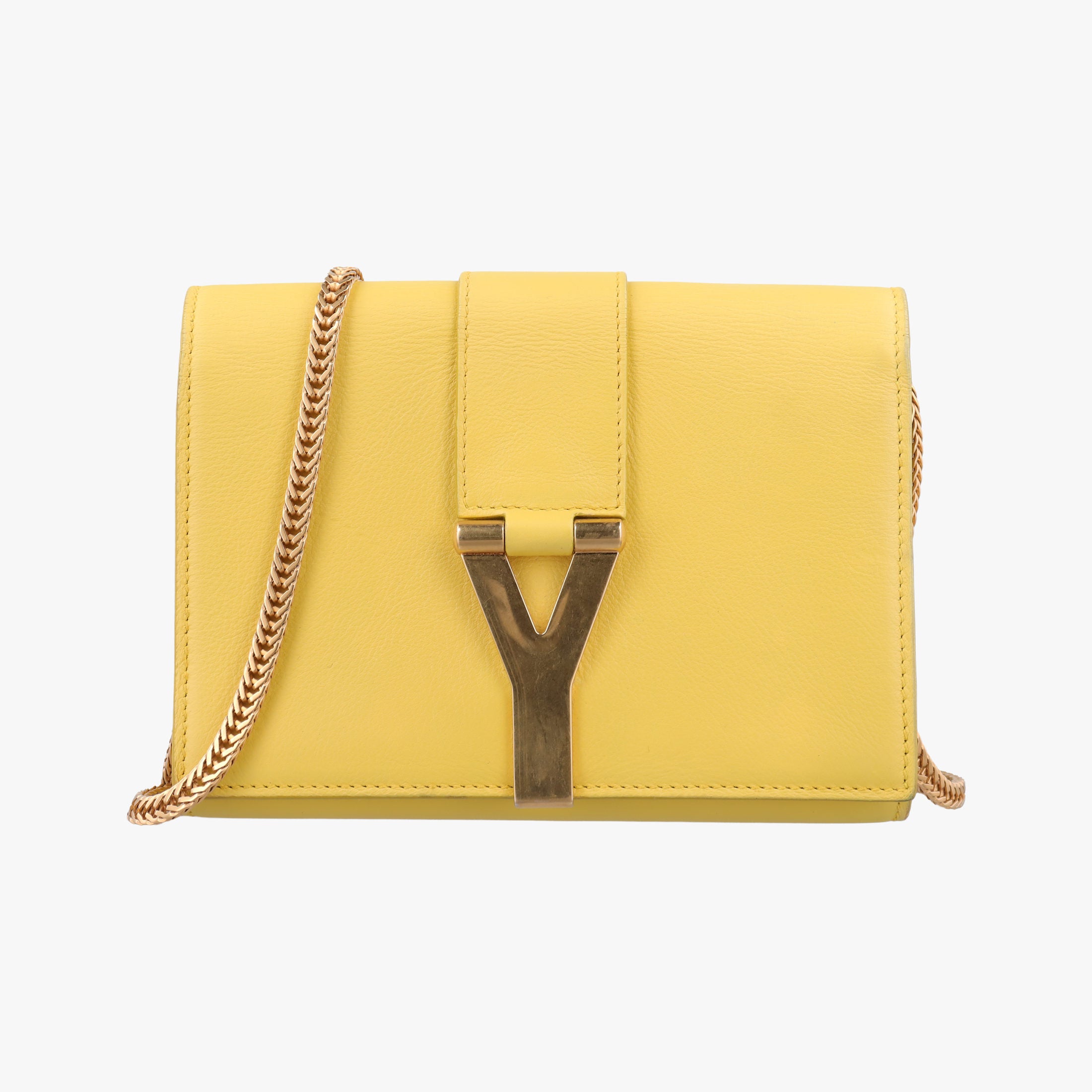 Pre-owned Yves Saint Laurent ChYc Mini Y Line Classic Cabasique WOC Yellow Leather 311215 shoulderbag | stylenewstar