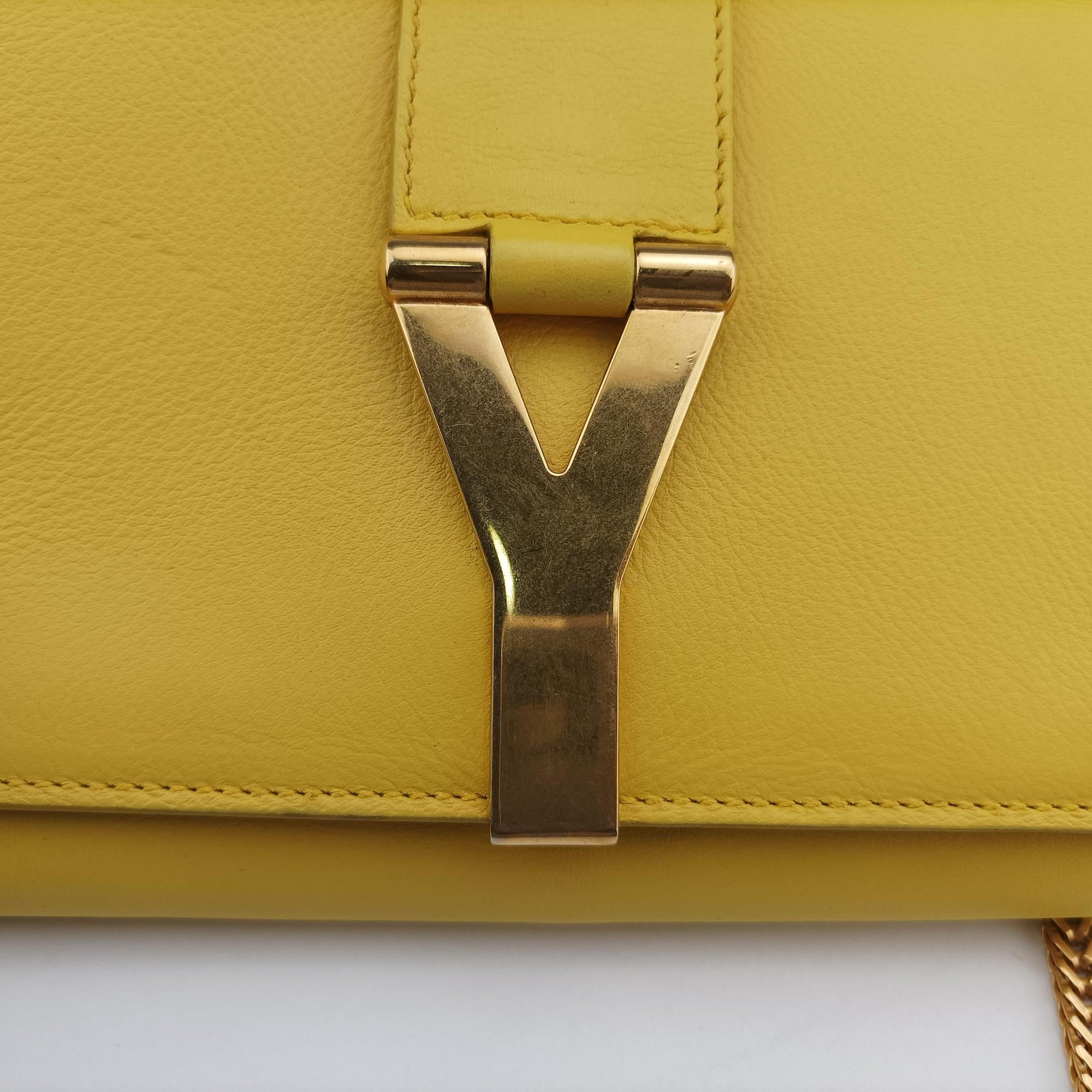 Pre-owned Yves Saint Laurent ChYc Mini Y Line Classic Cabasique WOC Yellow Leather 311215 shoulderbag | stylenewstar