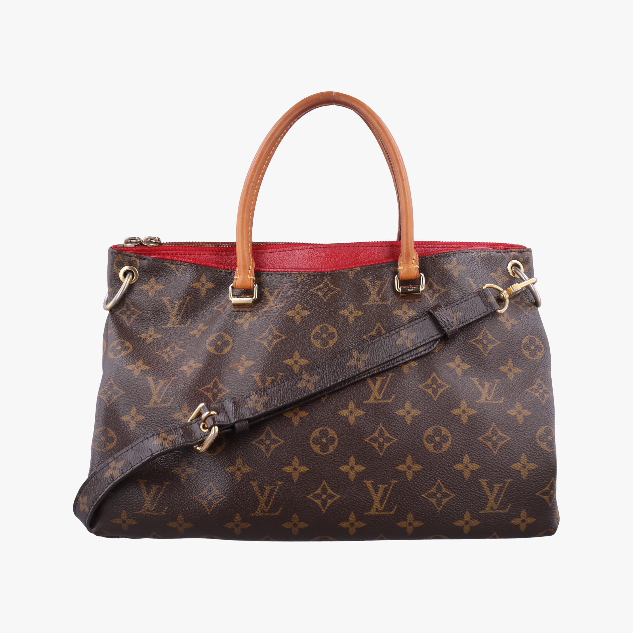 Secondhand Louis Vuitton PALLAS brown×CERISE Monogram Canvas×calf leather M41175 shoulderbag | stylenewstar