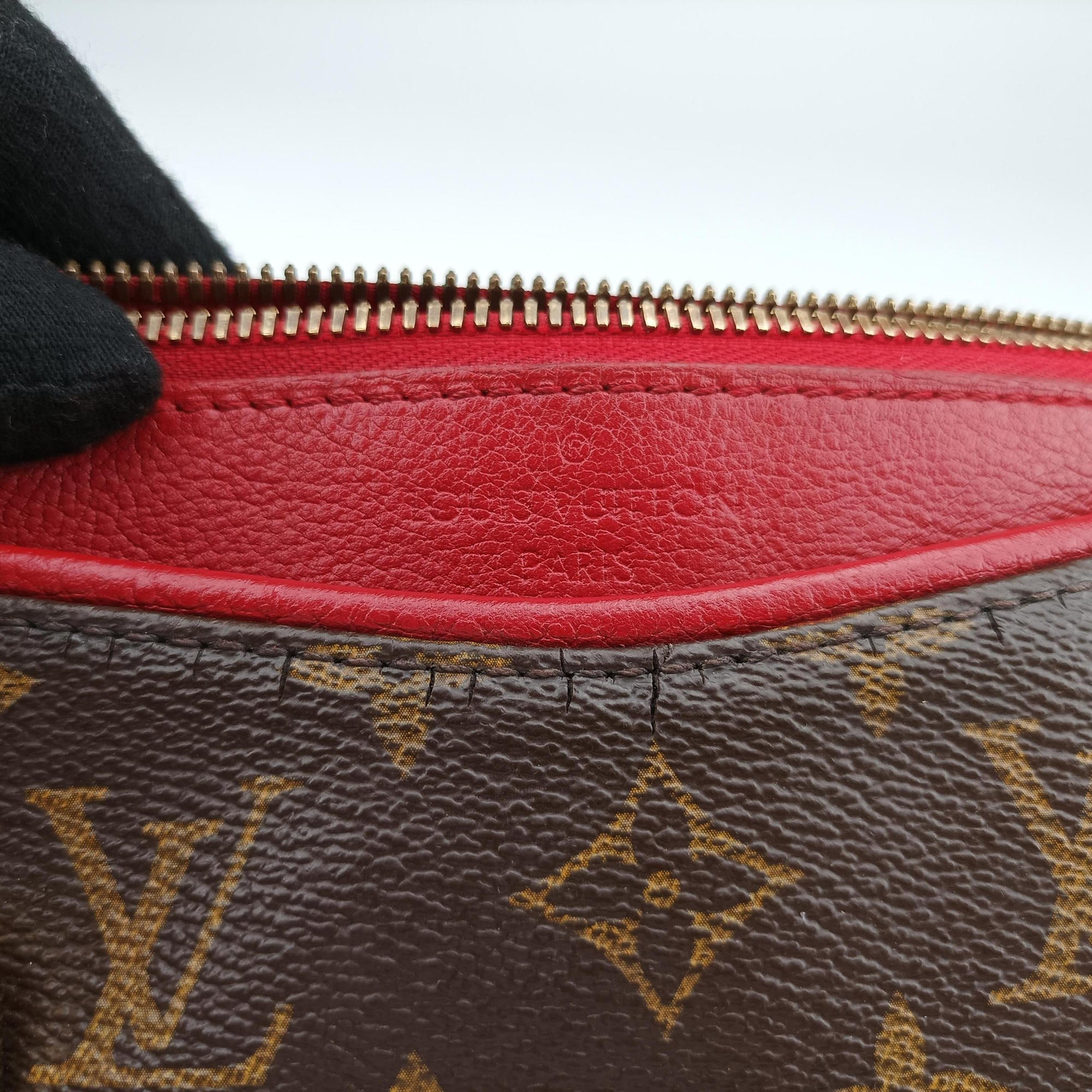 Secondhand Louis Vuitton PALLAS brown×CERISE Monogram Canvas×calf leather M41175 shoulderbag | stylenewstar