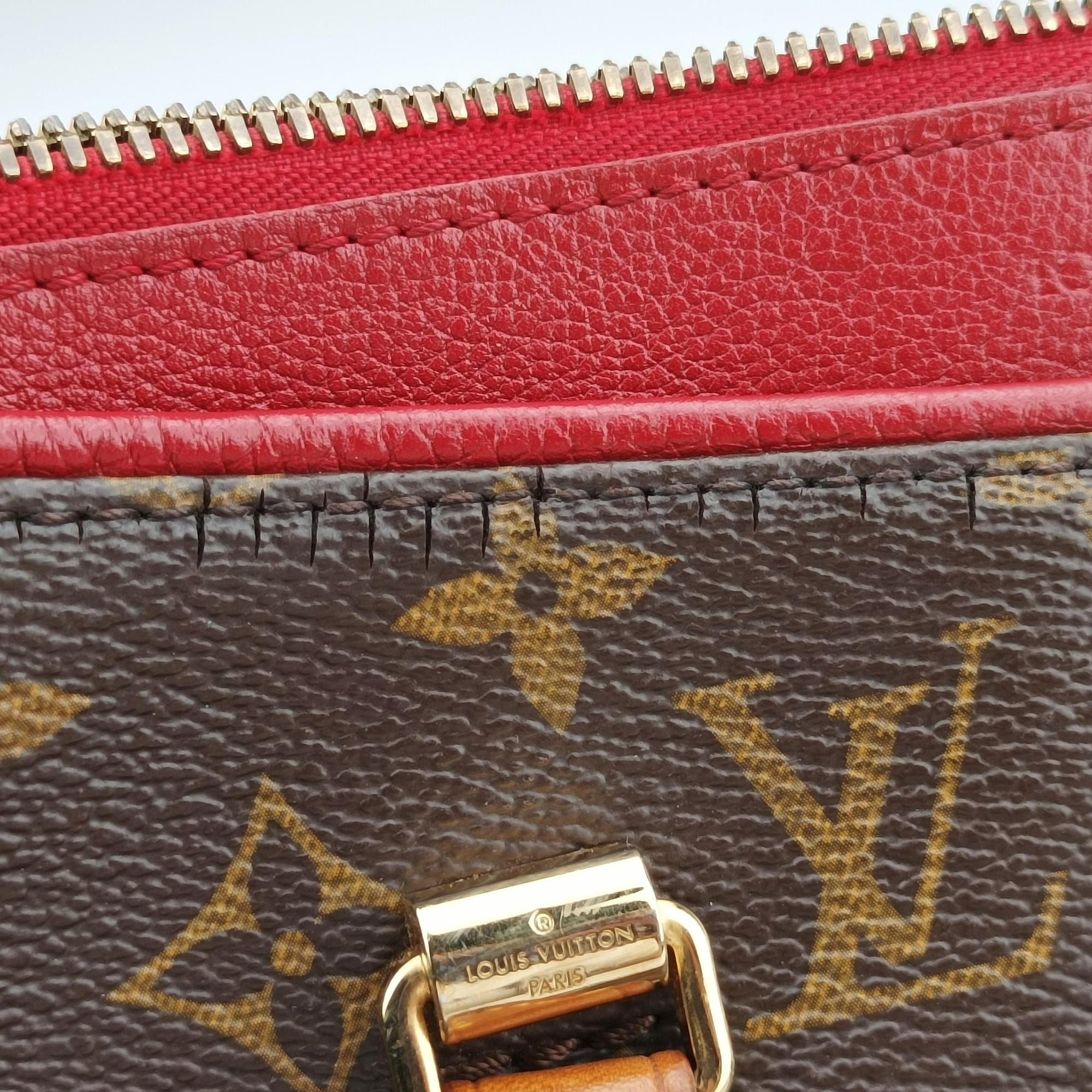 Secondhand Louis Vuitton PALLAS brown×CERISE Monogram Canvas×calf leather M41175 shoulderbag | stylenewstar