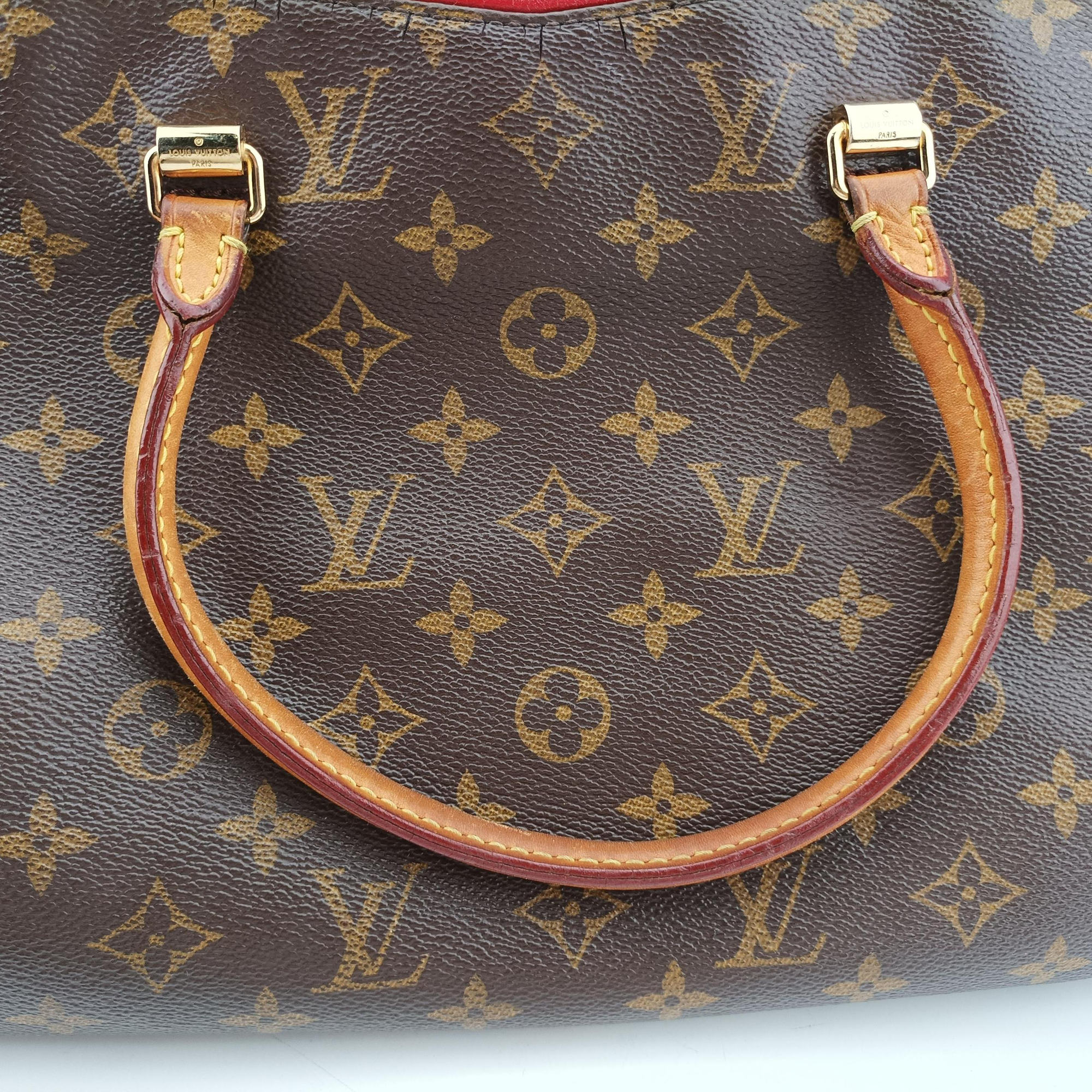 Secondhand Louis Vuitton PALLAS brown×CERISE Monogram Canvas×calf leather M41175 shoulderbag | stylenewstar