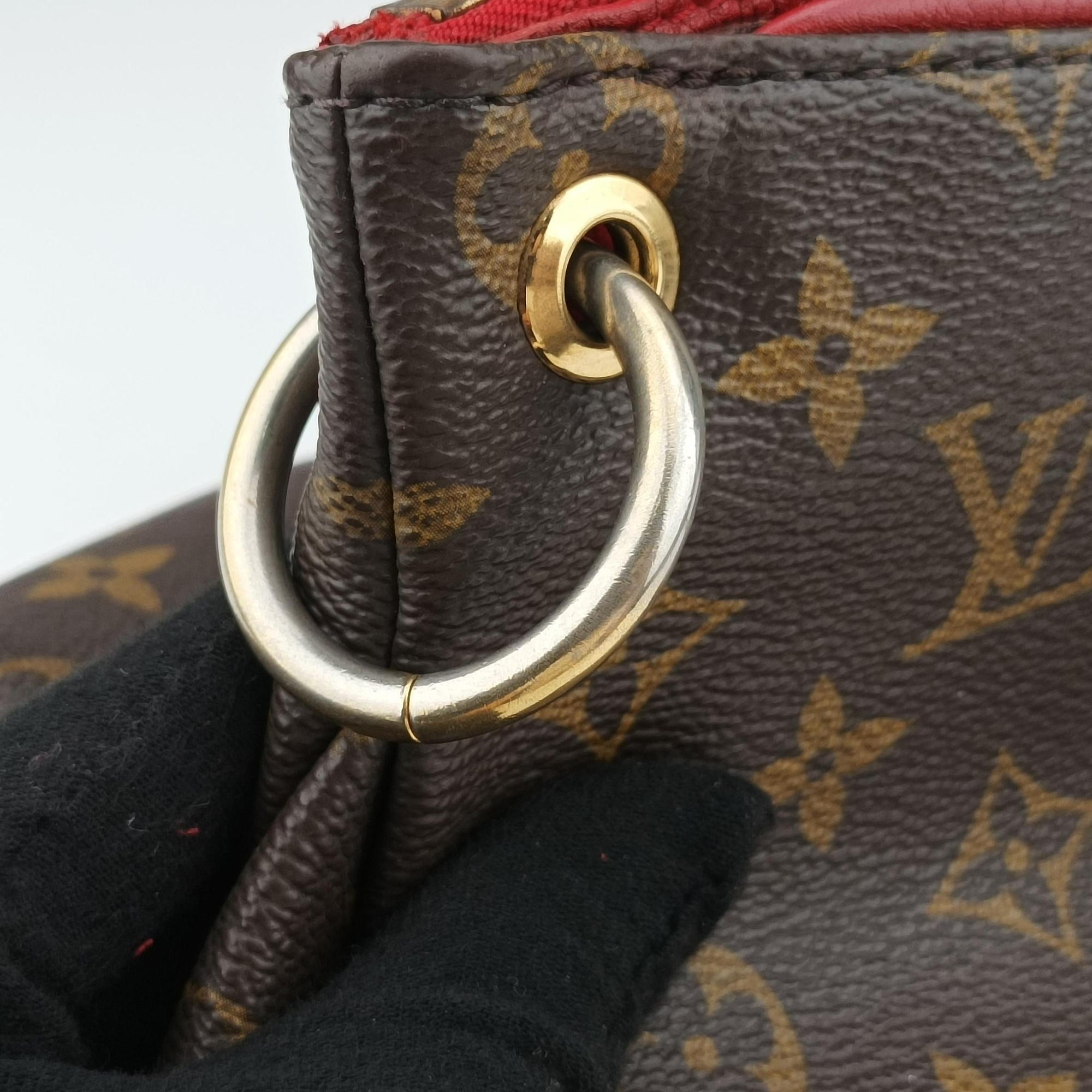 Secondhand Louis Vuitton PALLAS brown×CERISE Monogram Canvas×calf leather M41175 shoulderbag | stylenewstar
