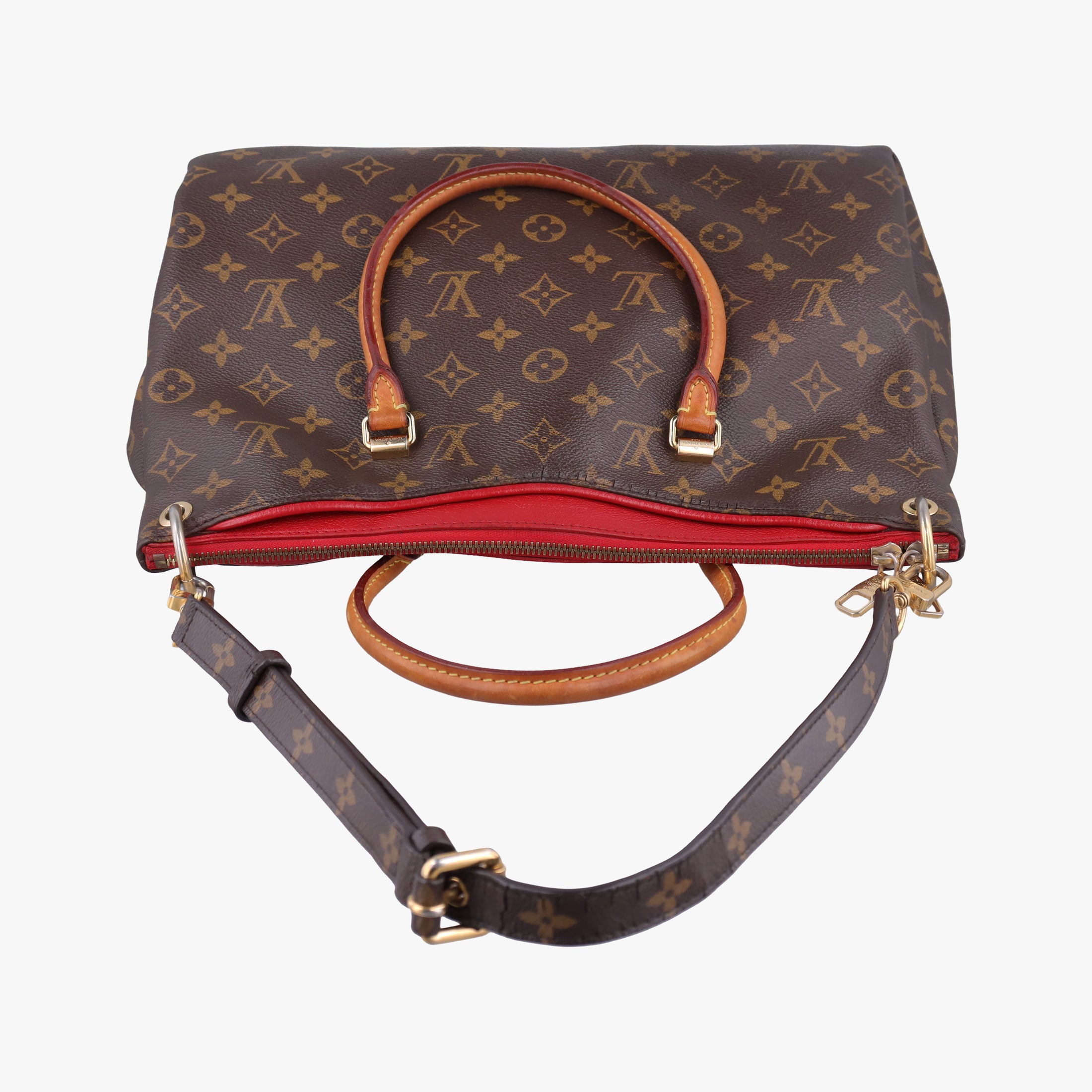 Secondhand Louis Vuitton PALLAS brown×CERISE Monogram Canvas×calf leather M41175 shoulderbag | stylenewstar