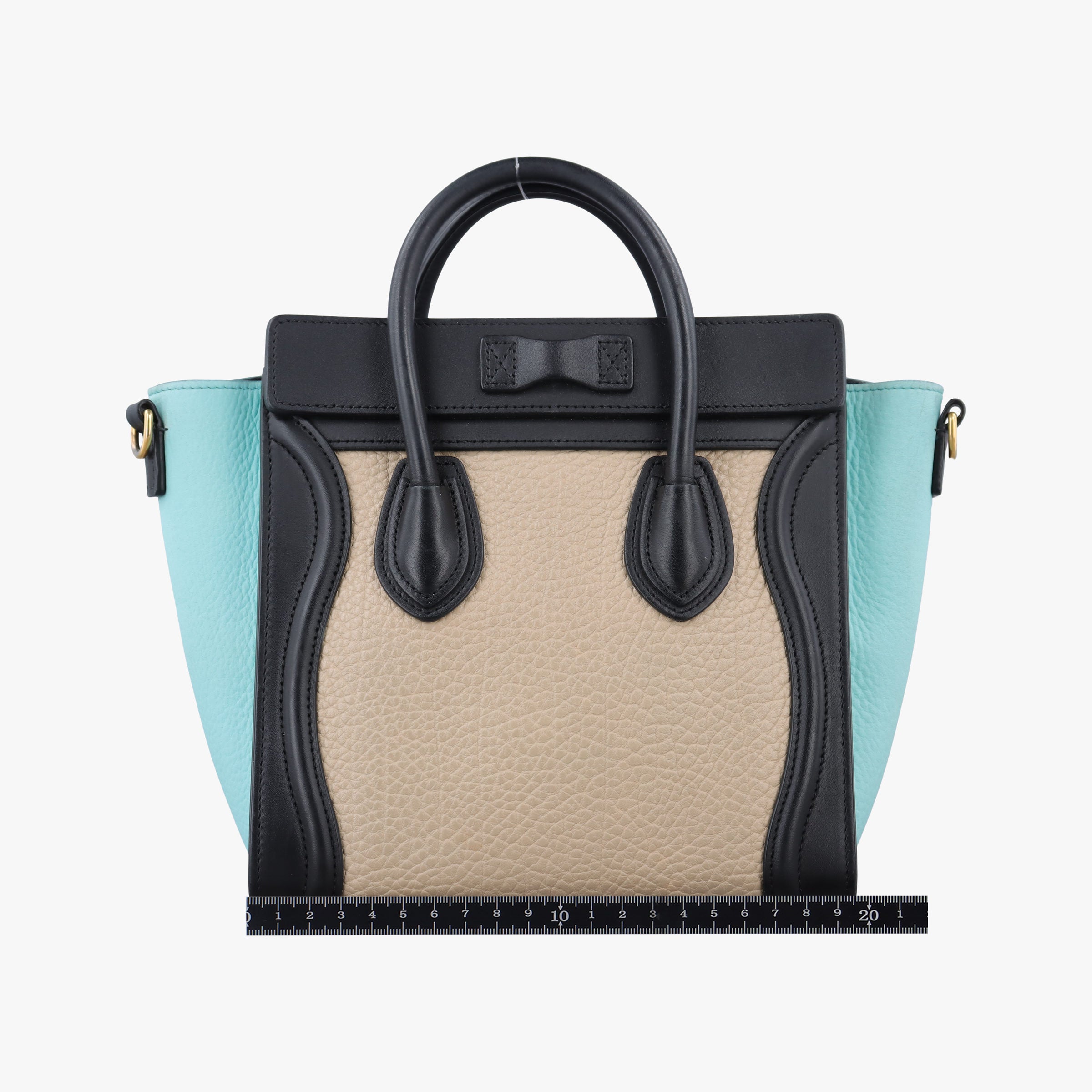Pre-owned Celine Luggage Micro shopper Beige×black×blue Leather  shoulderbag | stylenewstar