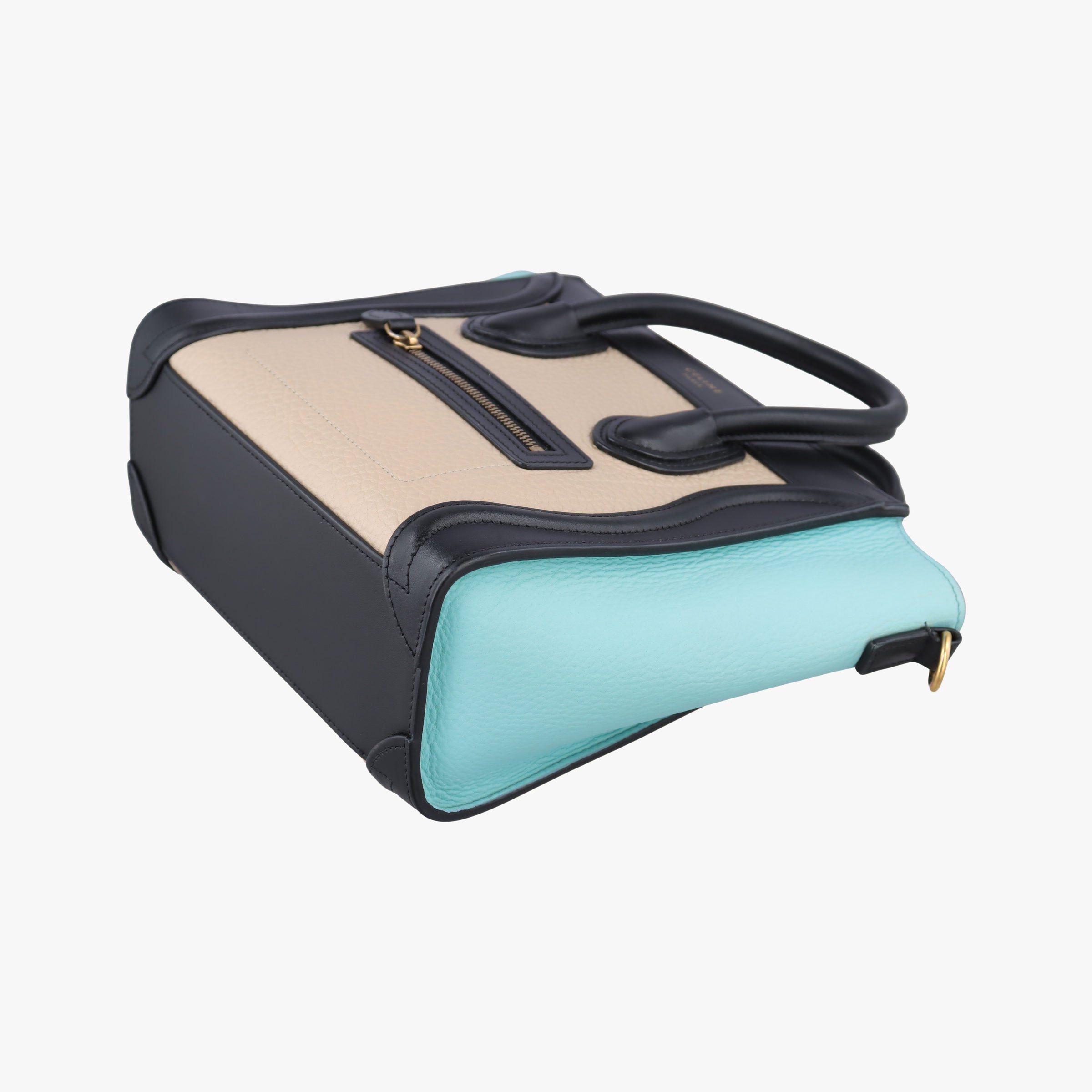 Pre-owned Celine Luggage Micro shopper Beige×black×blue Leather  shoulderbag | stylenewstar
