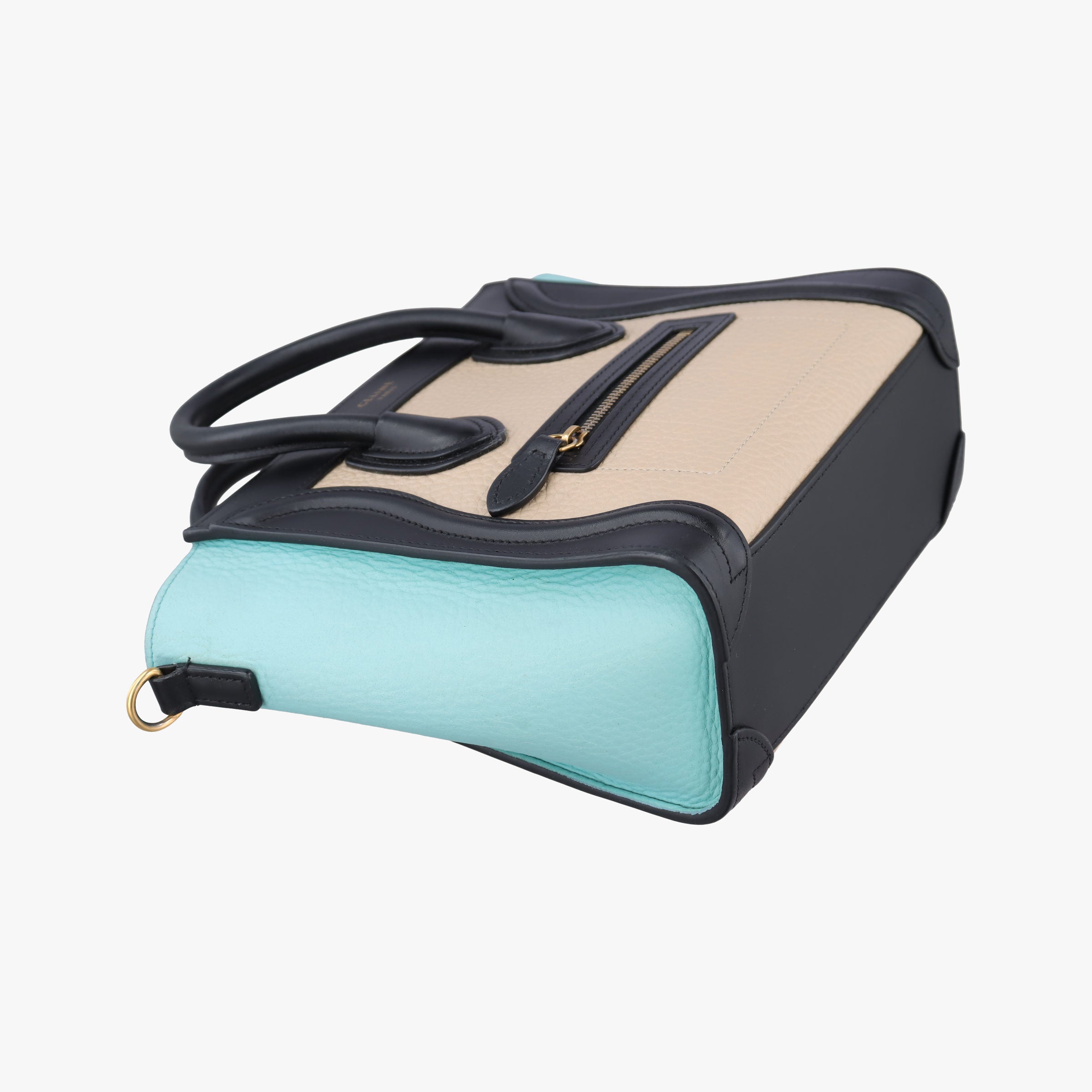 Pre-owned Celine Luggage Micro shopper Beige×black×blue Leather  shoulderbag | stylenewstar