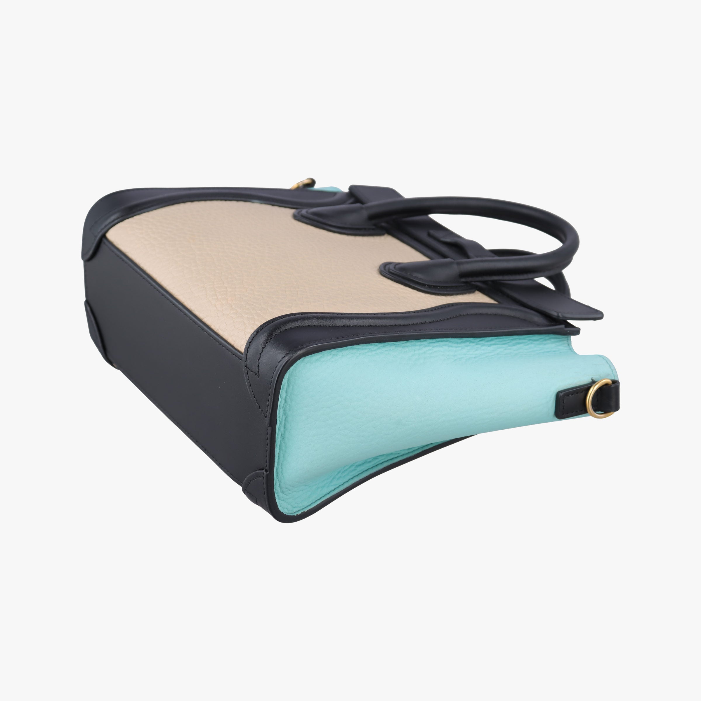 Pre-owned Celine Luggage Micro shopper Beige×black×blue Leather  shoulderbag | stylenewstar