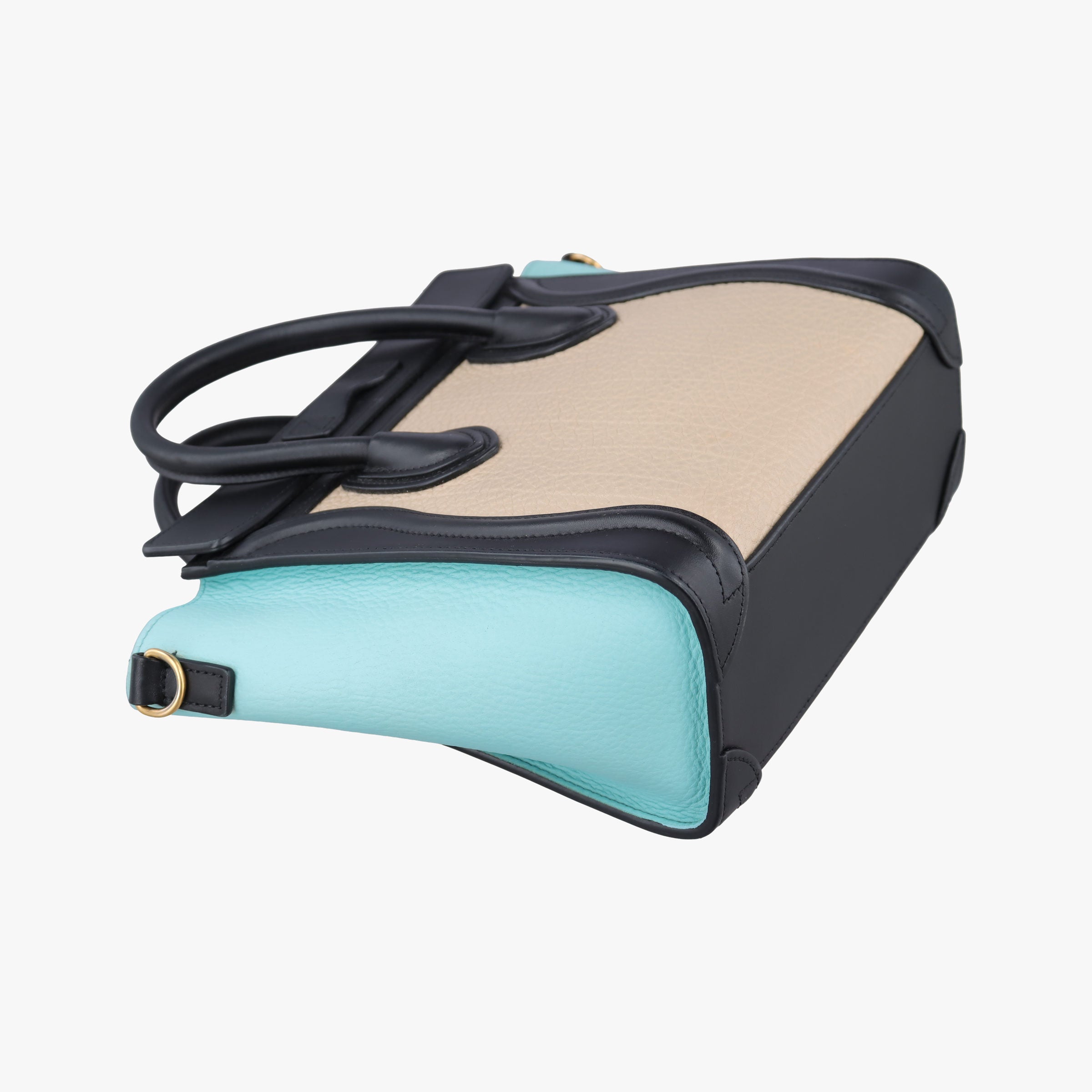 Pre-owned Celine Luggage Micro shopper Beige×black×blue Leather  shoulderbag | stylenewstar