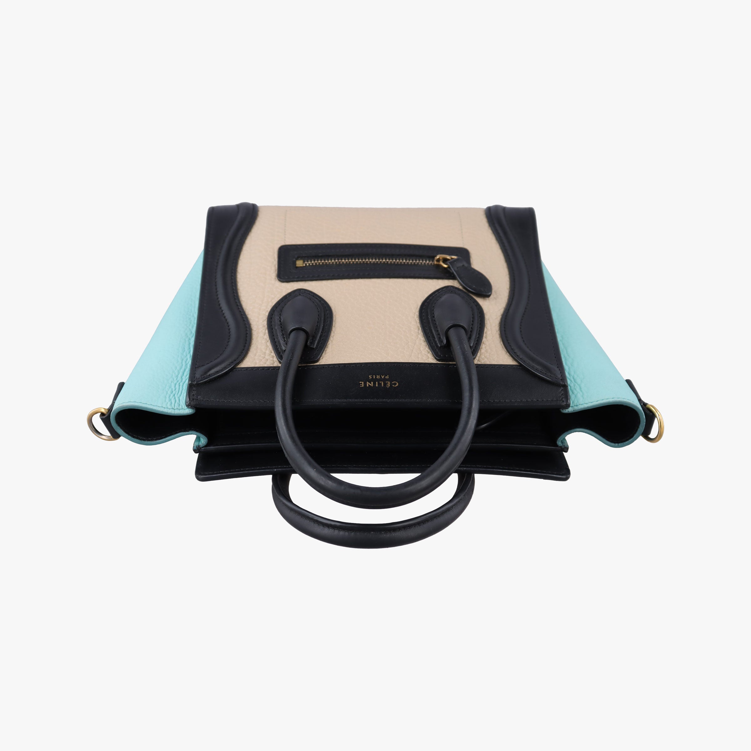 Pre-owned Celine Luggage Micro shopper Beige×black×blue Leather  shoulderbag | stylenewstar