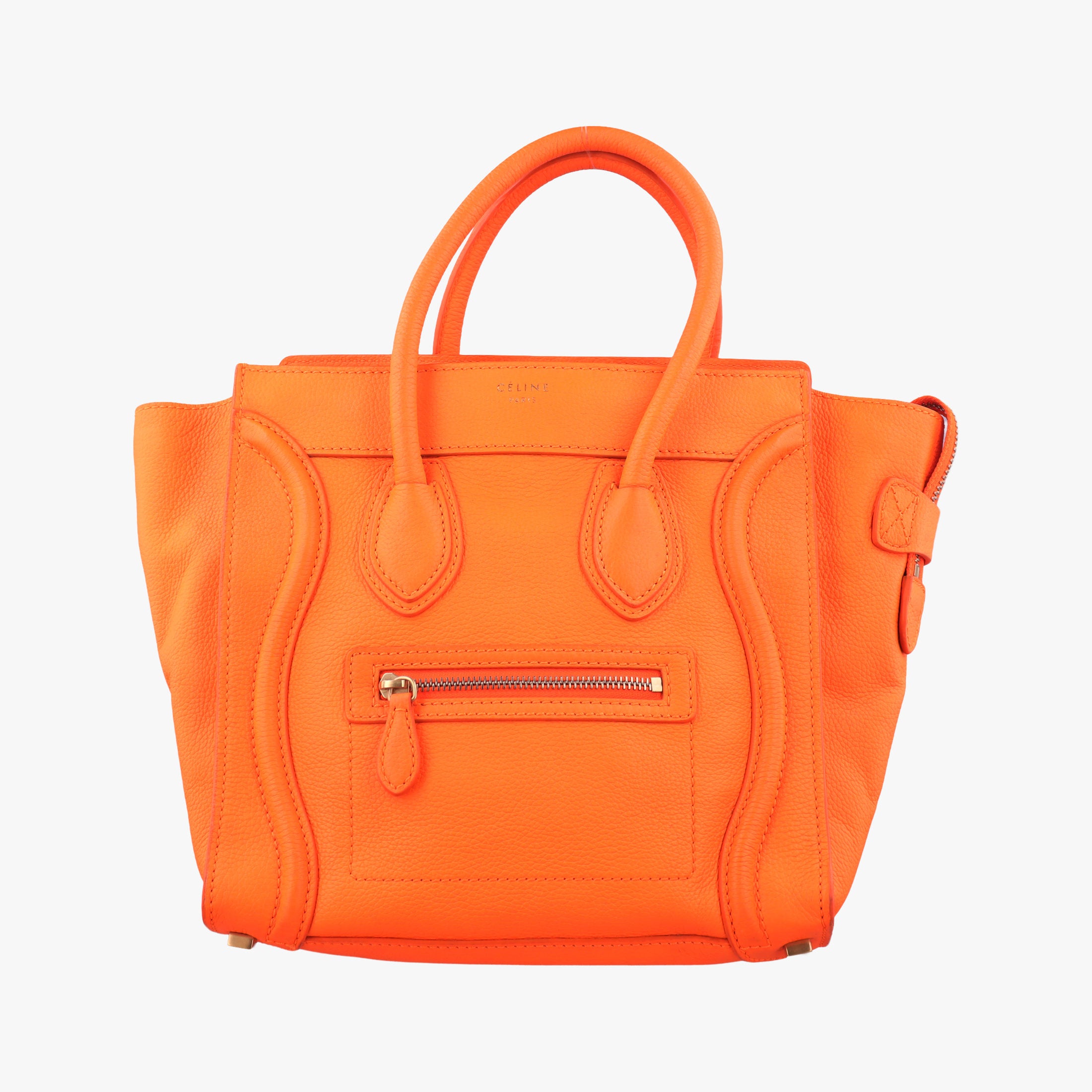 Pre-owned Celine Luggage Micro shopper Orange Leather  handbag | stylenewstar