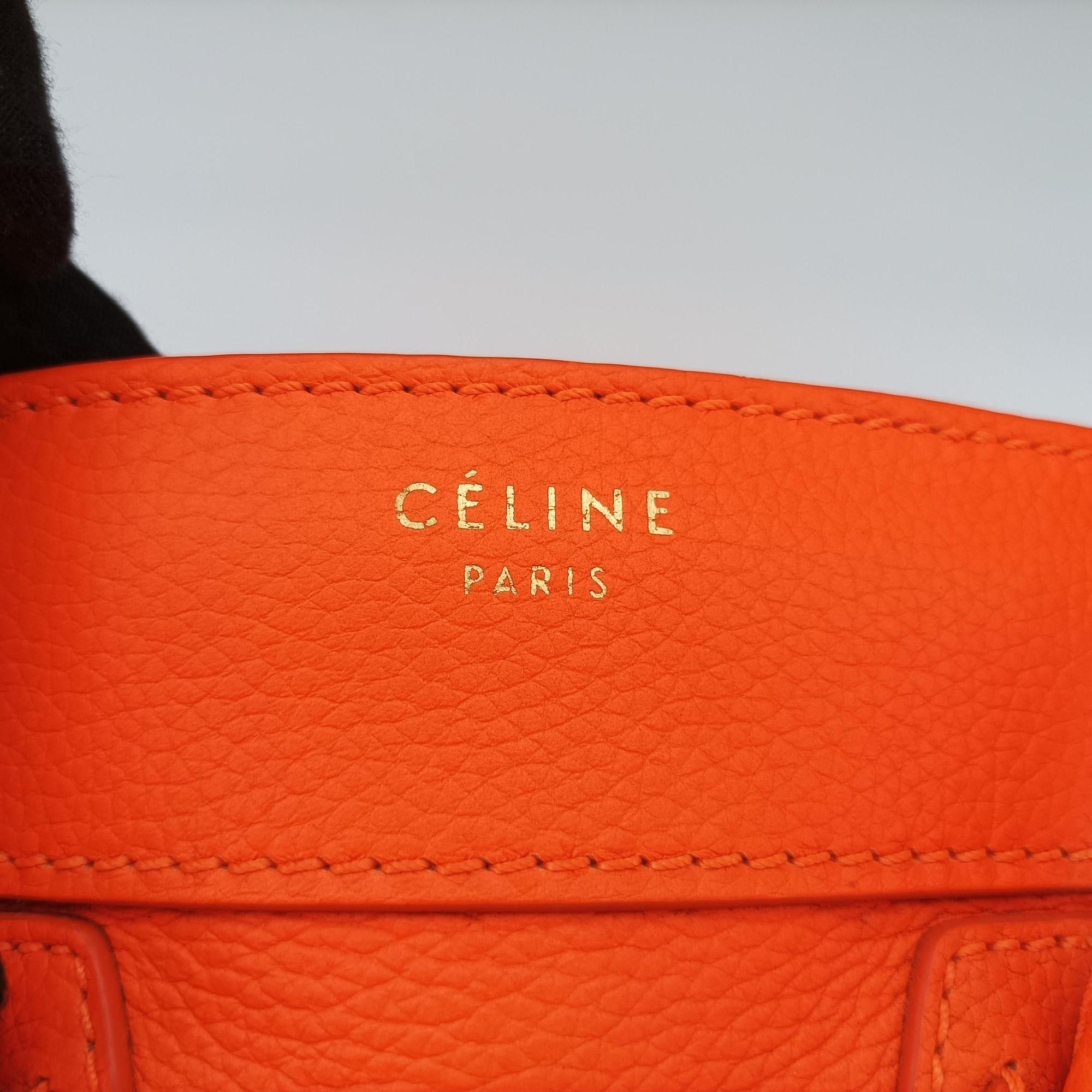 Pre-owned Celine Luggage Micro shopper Orange Leather  handbag | stylenewstar