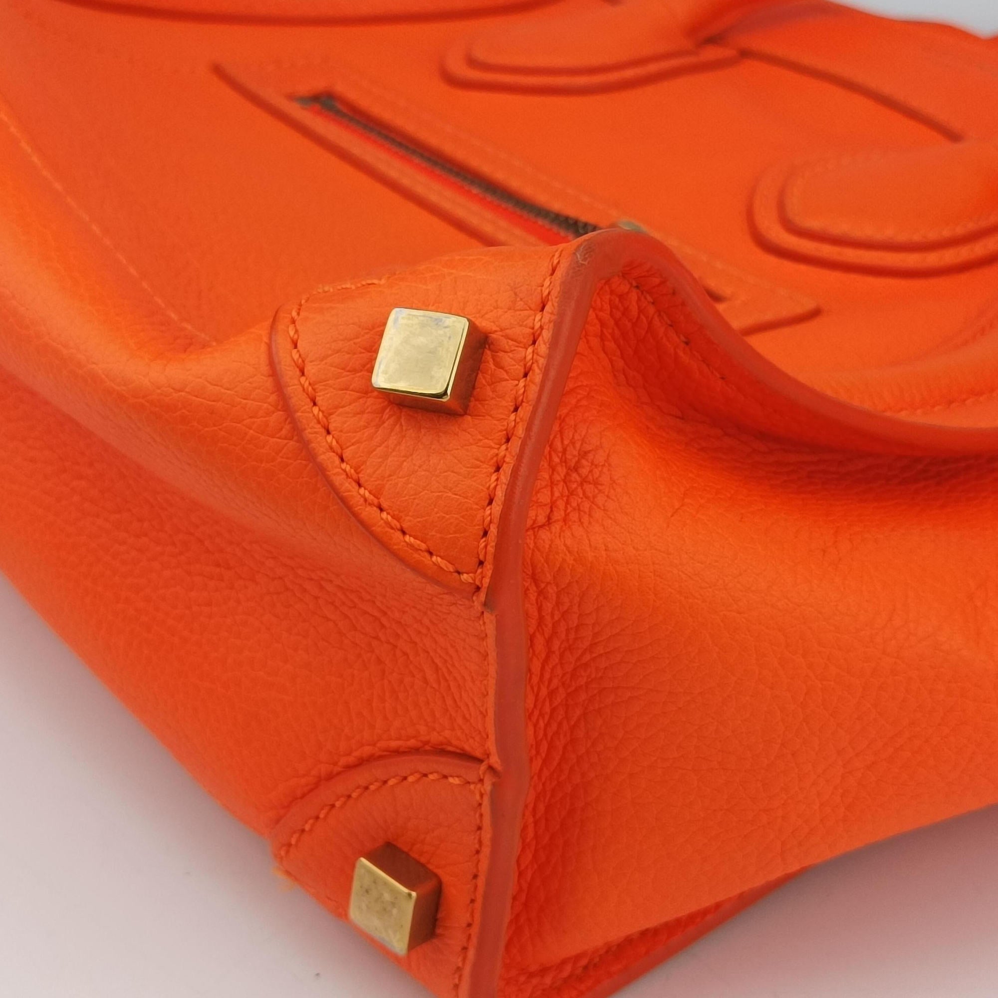 Pre-owned Celine Luggage Micro shopper Orange Leather  handbag | stylenewstar