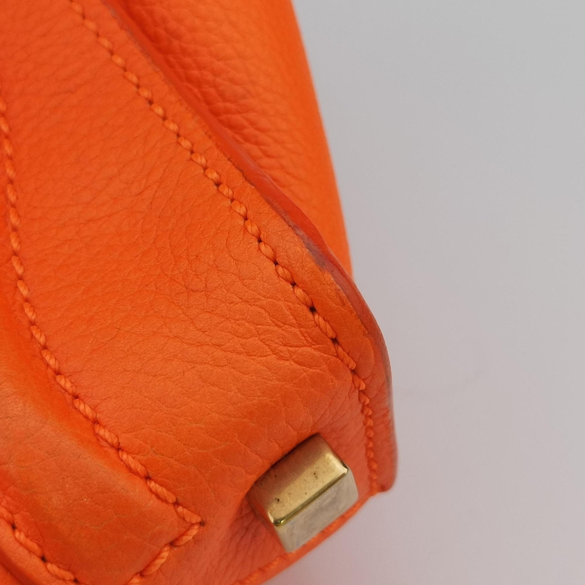 Pre-owned Celine Luggage Micro shopper Orange Leather  handbag | stylenewstar