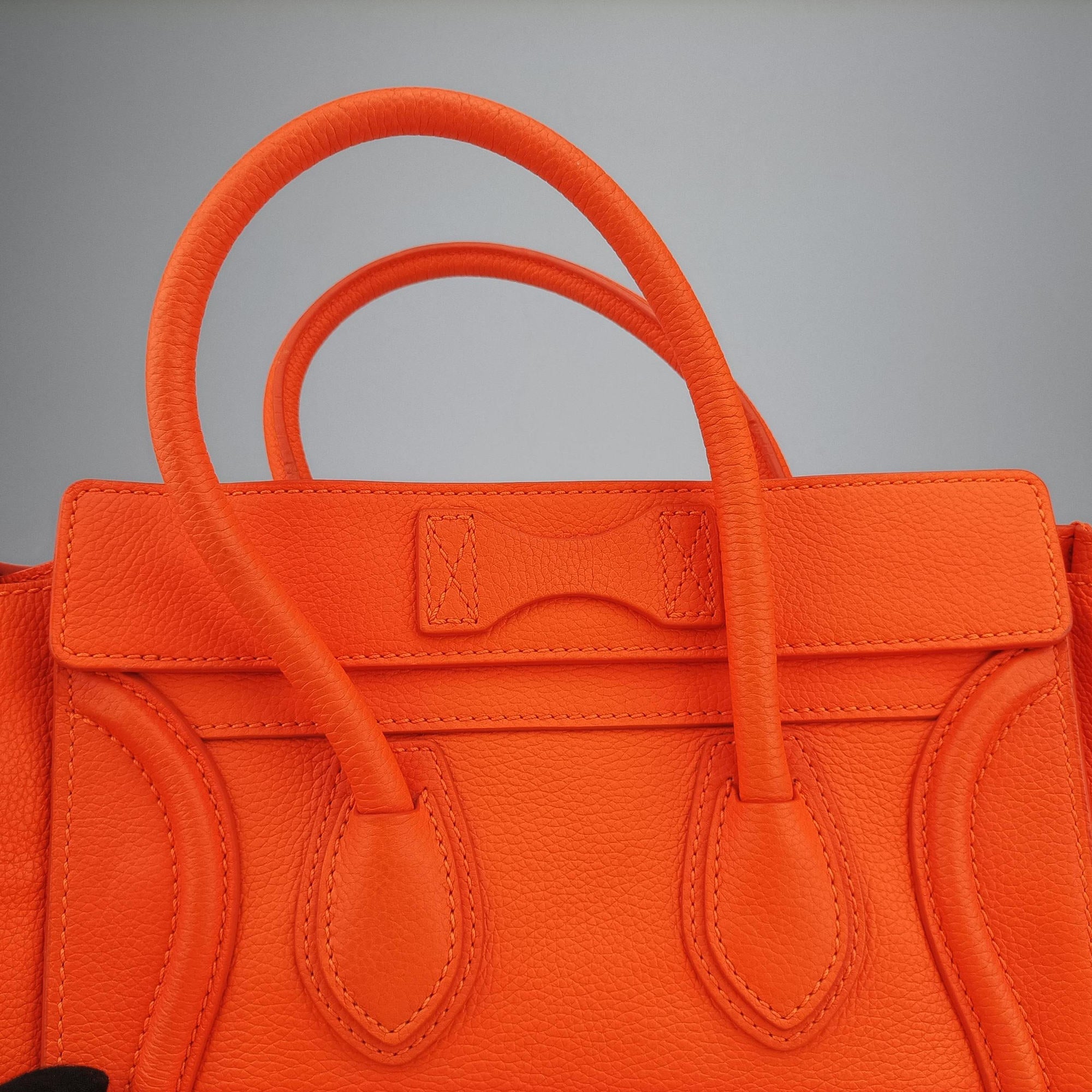 Pre-owned Celine Luggage Micro shopper Orange Leather  handbag | stylenewstar