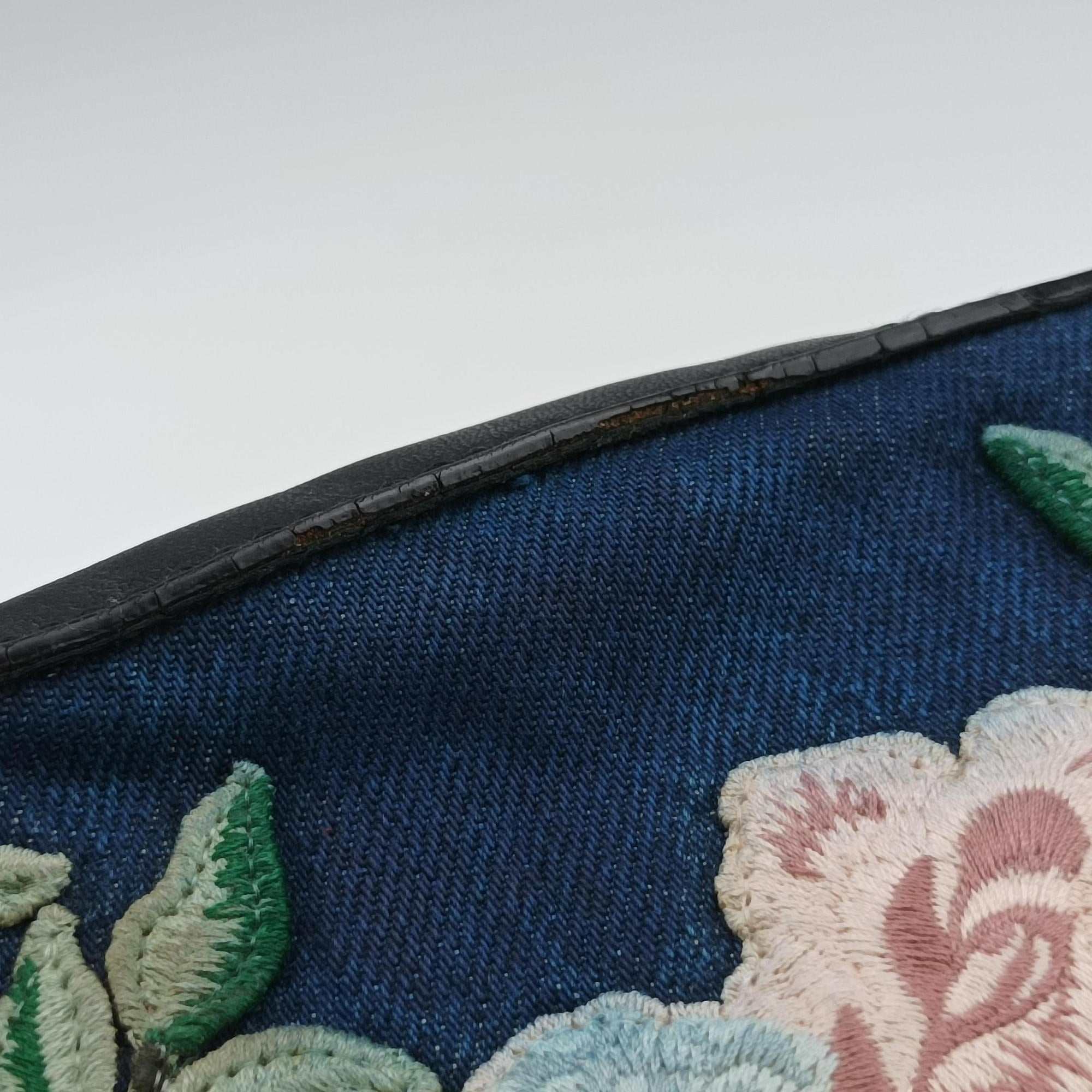 Pre-owned Gucci GG Ribbon Embroidery BluexBlack Denim×Leather 456547 shoulderbag | stylenewstar