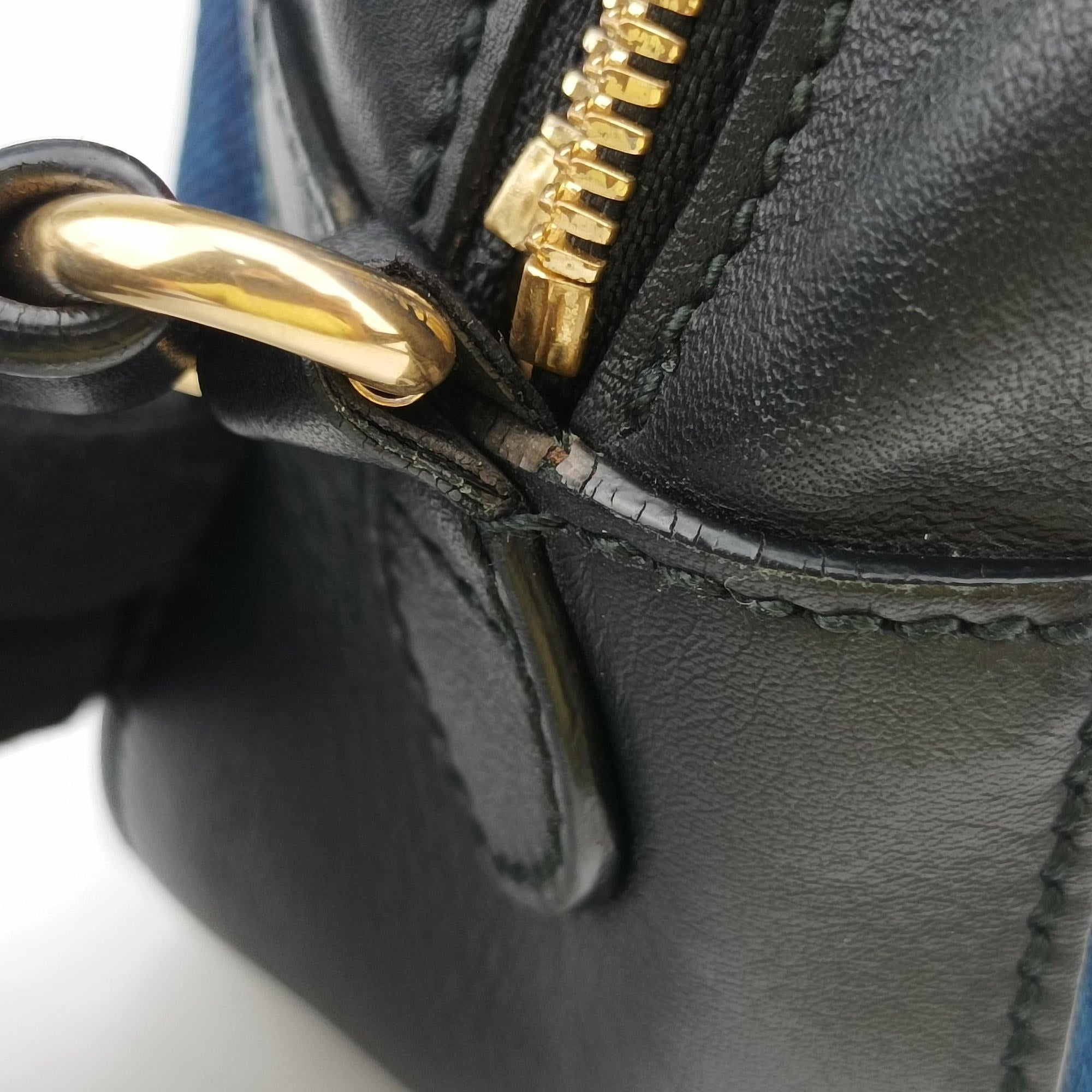 Pre-owned Gucci GG Ribbon Embroidery BluexBlack Denim×Leather 456547 shoulderbag | stylenewstar
