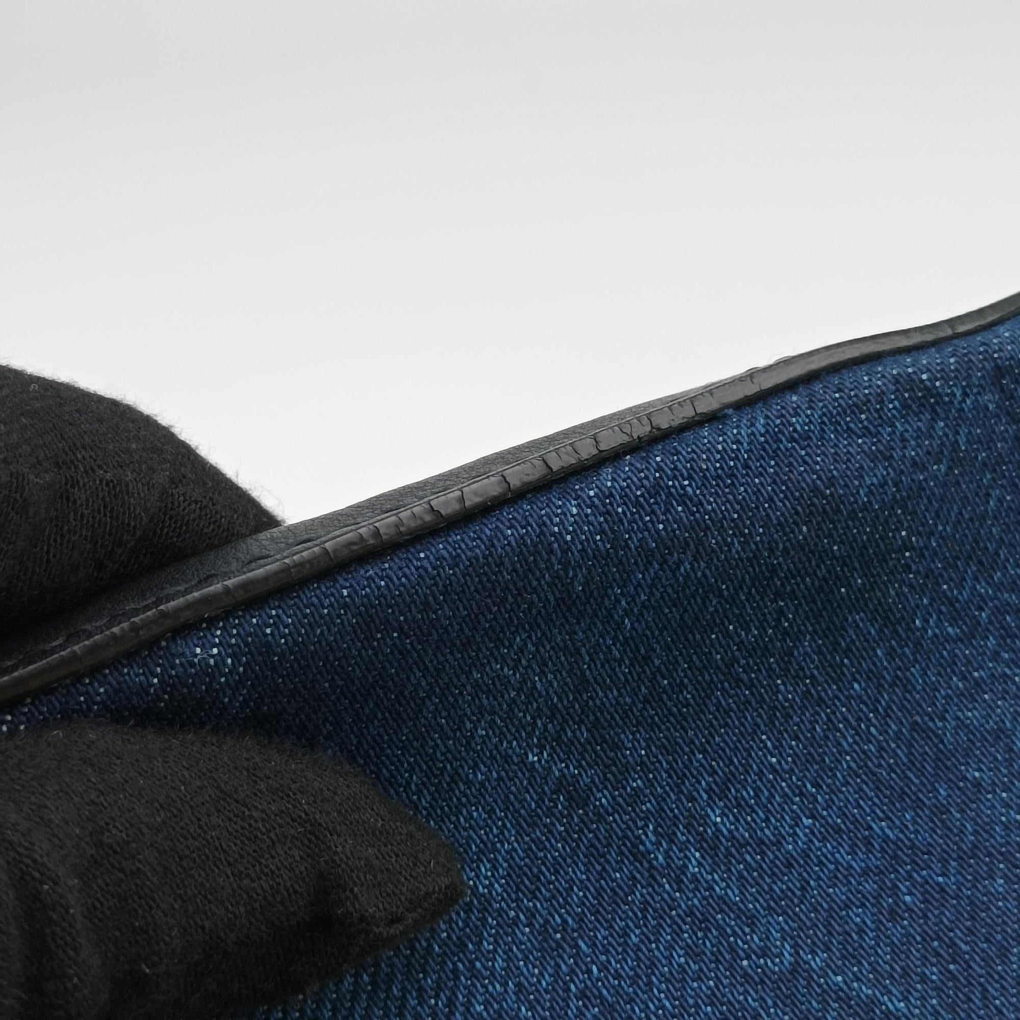 Pre-owned Gucci GG Ribbon Embroidery BluexBlack Denim×Leather 456547 shoulderbag | stylenewstar