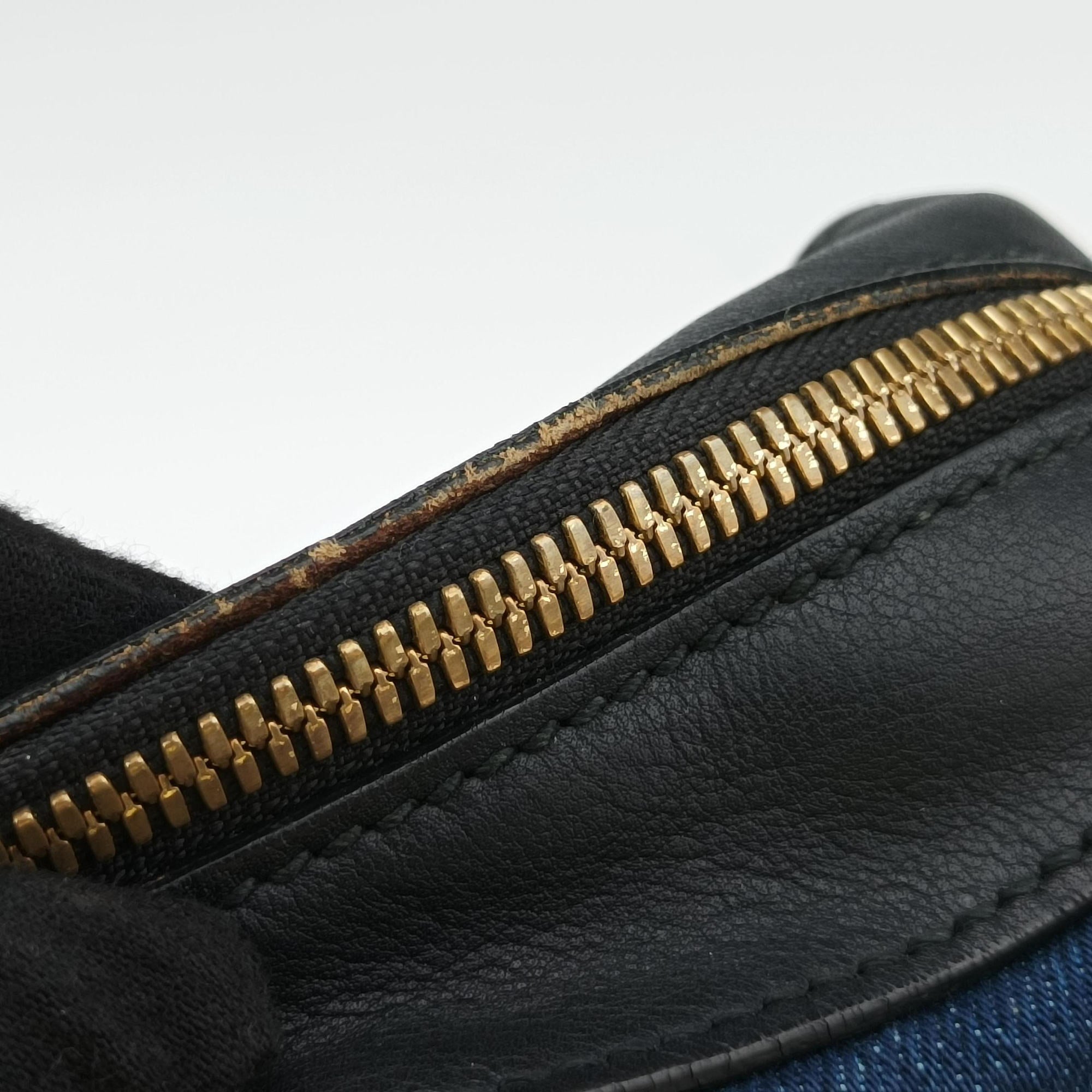 Pre-owned Gucci GG Ribbon Embroidery BluexBlack Denim×Leather 456547 shoulderbag | stylenewstar