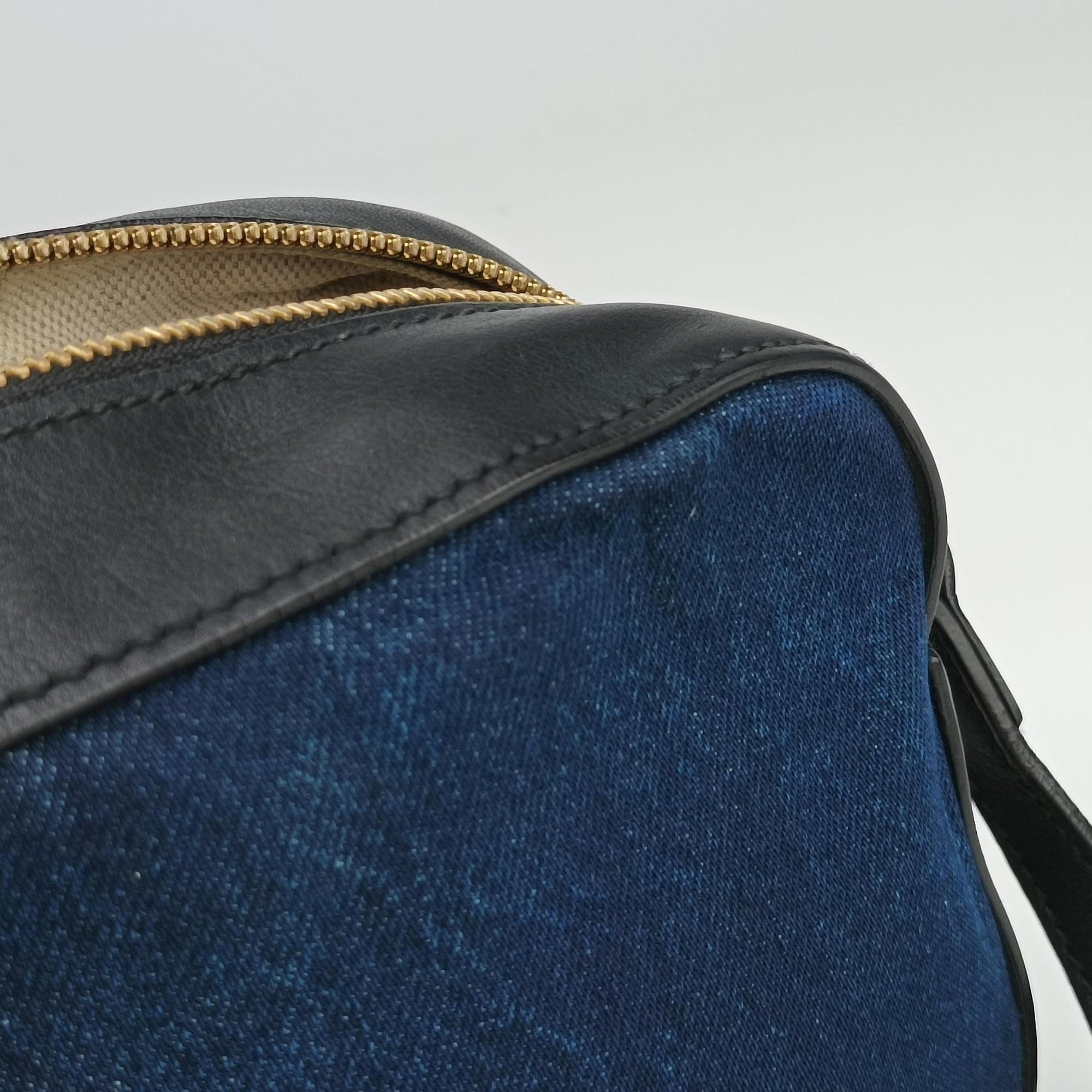 Pre-owned Gucci GG Ribbon Embroidery BluexBlack Denim×Leather 456547 shoulderbag | stylenewstar