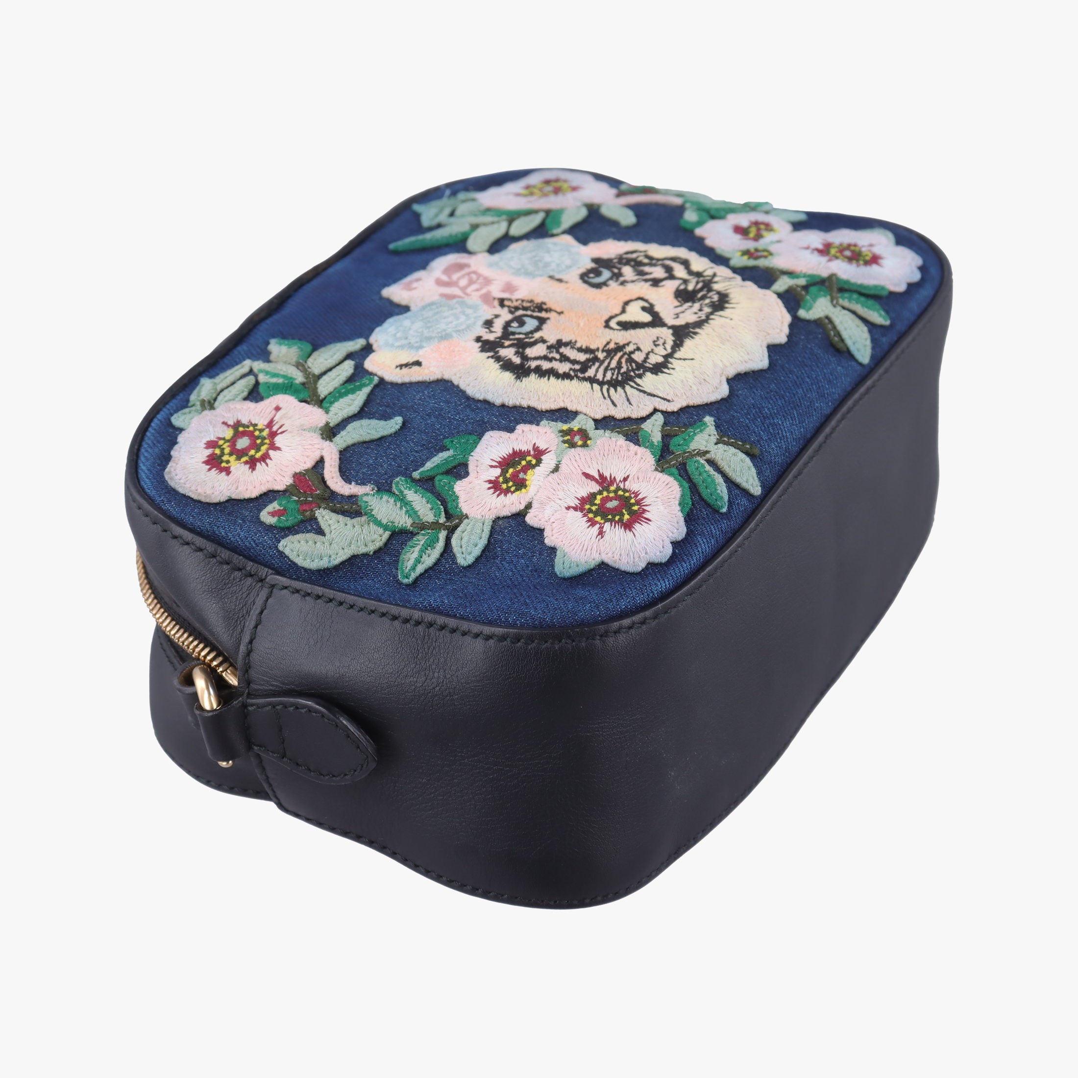 Pre-owned Gucci GG Ribbon Embroidery BluexBlack Denim×Leather 456547 shoulderbag | stylenewstar