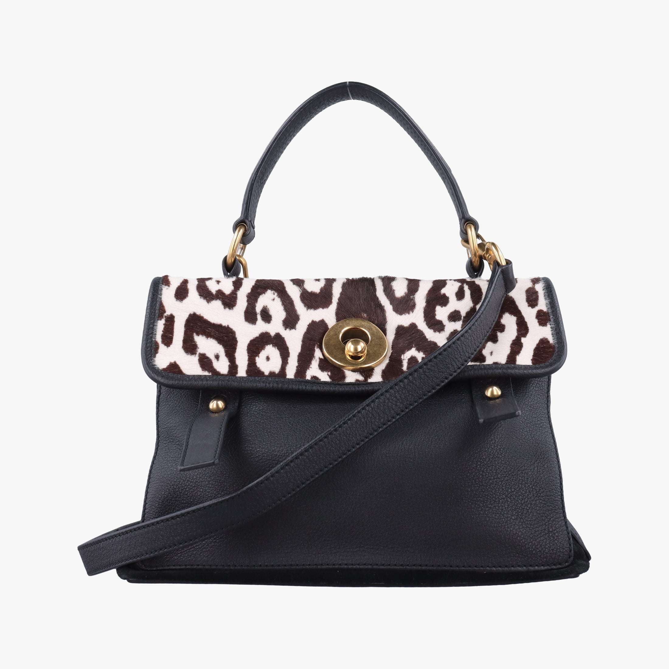 Pre-owned Yves Saint Laurent Muse to White x Dark Brown x Black Pony hair x Leather 283761 shoulderbag | stylenewstar