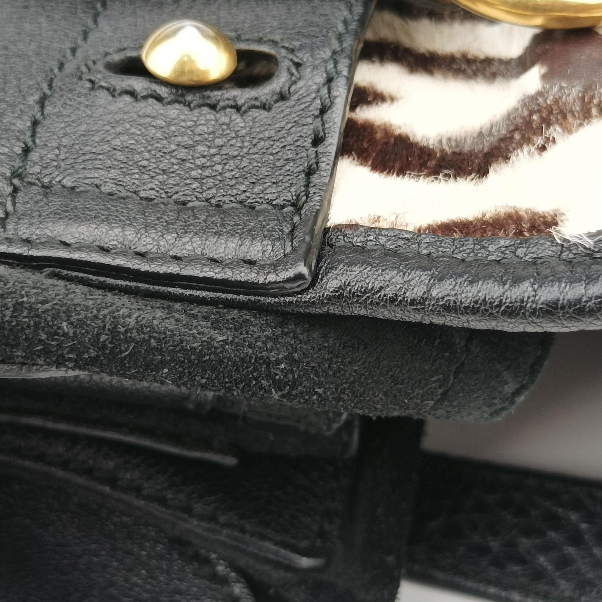 Pre-owned Yves Saint Laurent Muse to White x Dark Brown x Black Pony hair x Leather 283761 shoulderbag | stylenewstar