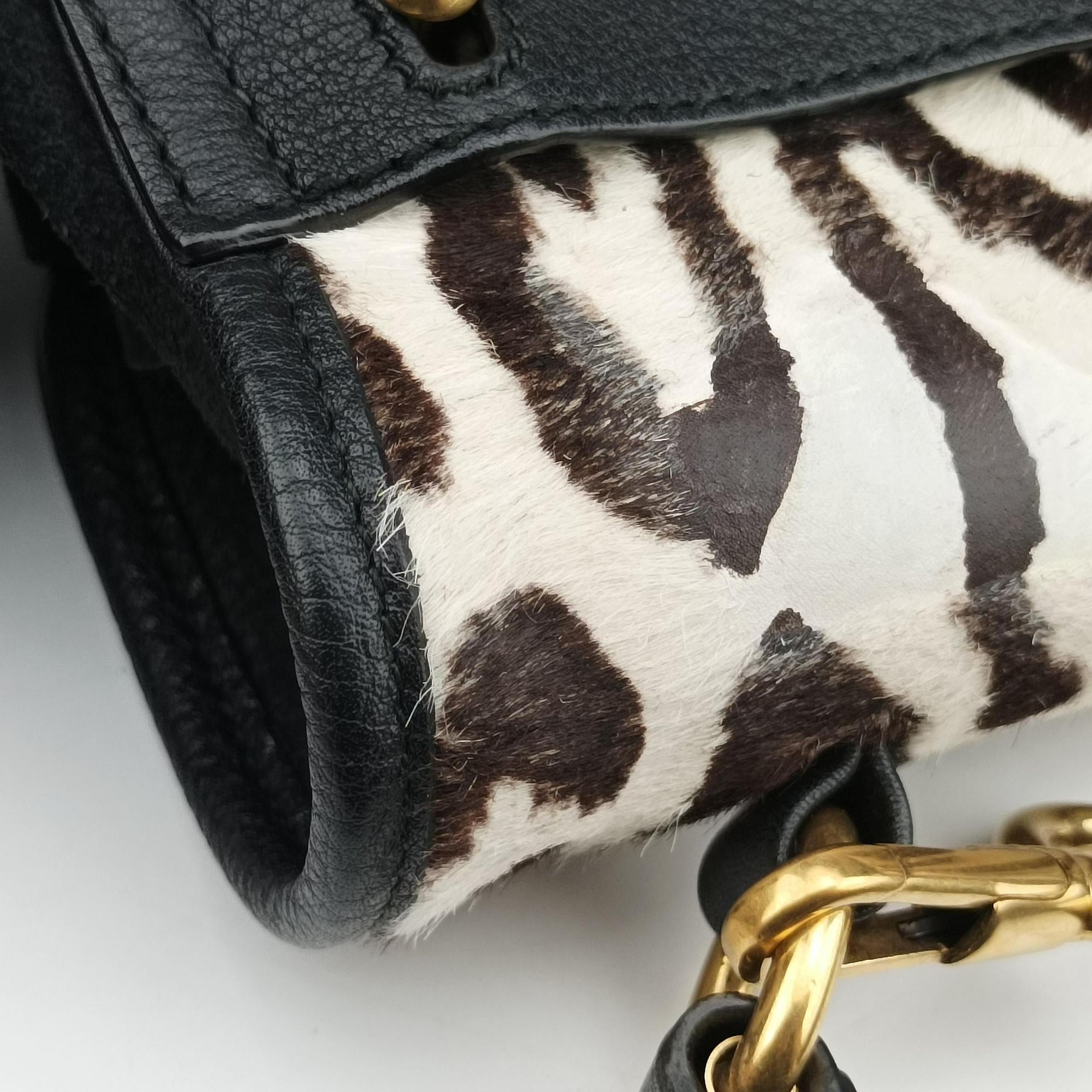 Pre-owned Yves Saint Laurent Muse to White x Dark Brown x Black Pony hair x Leather 283761 shoulderbag | stylenewstar