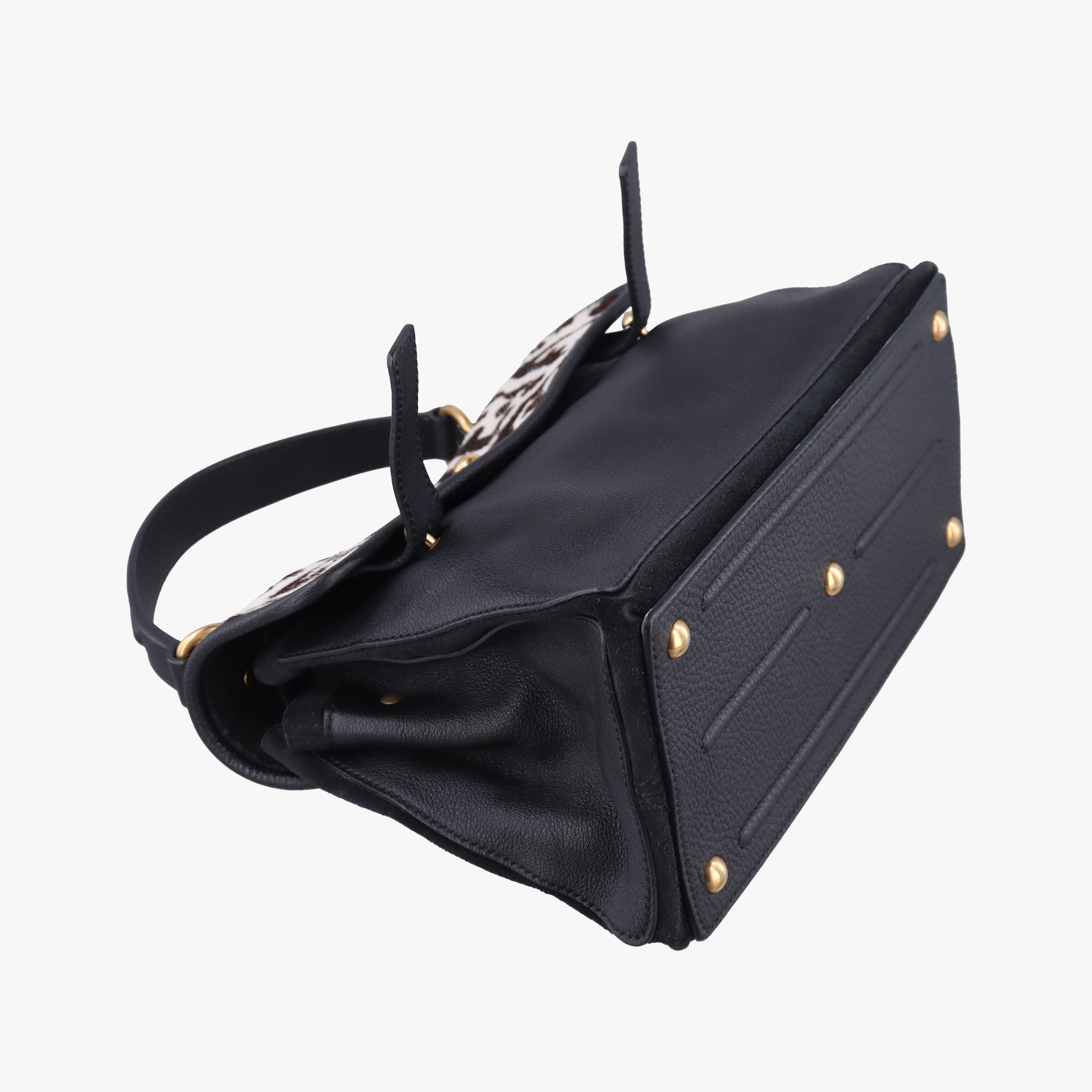 Pre-owned Yves Saint Laurent Muse to White x Dark Brown x Black Pony hair x Leather 283761 shoulderbag | stylenewstar