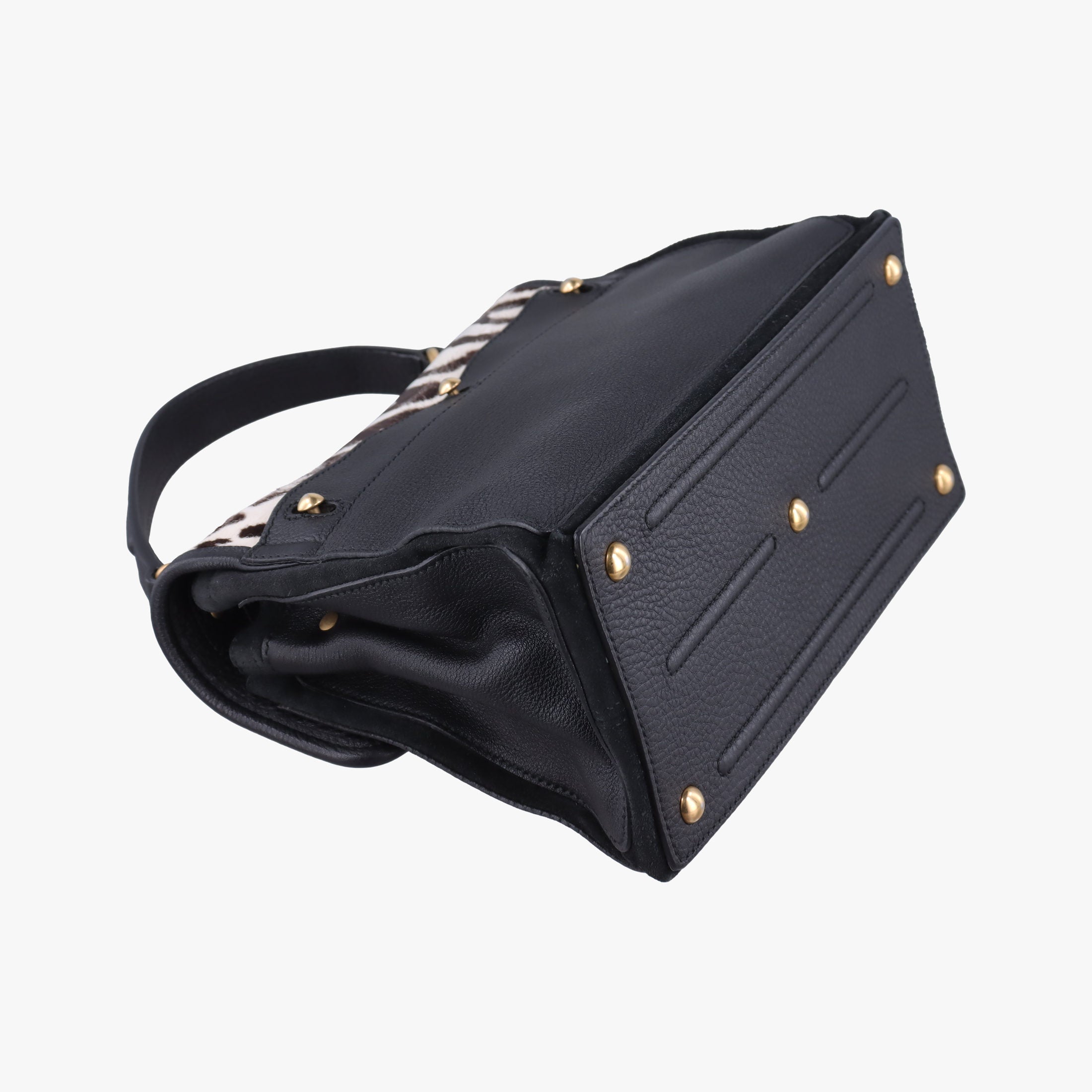 Pre-owned Yves Saint Laurent Muse to White x Dark Brown x Black Pony hair x Leather 283761 shoulderbag | stylenewstar