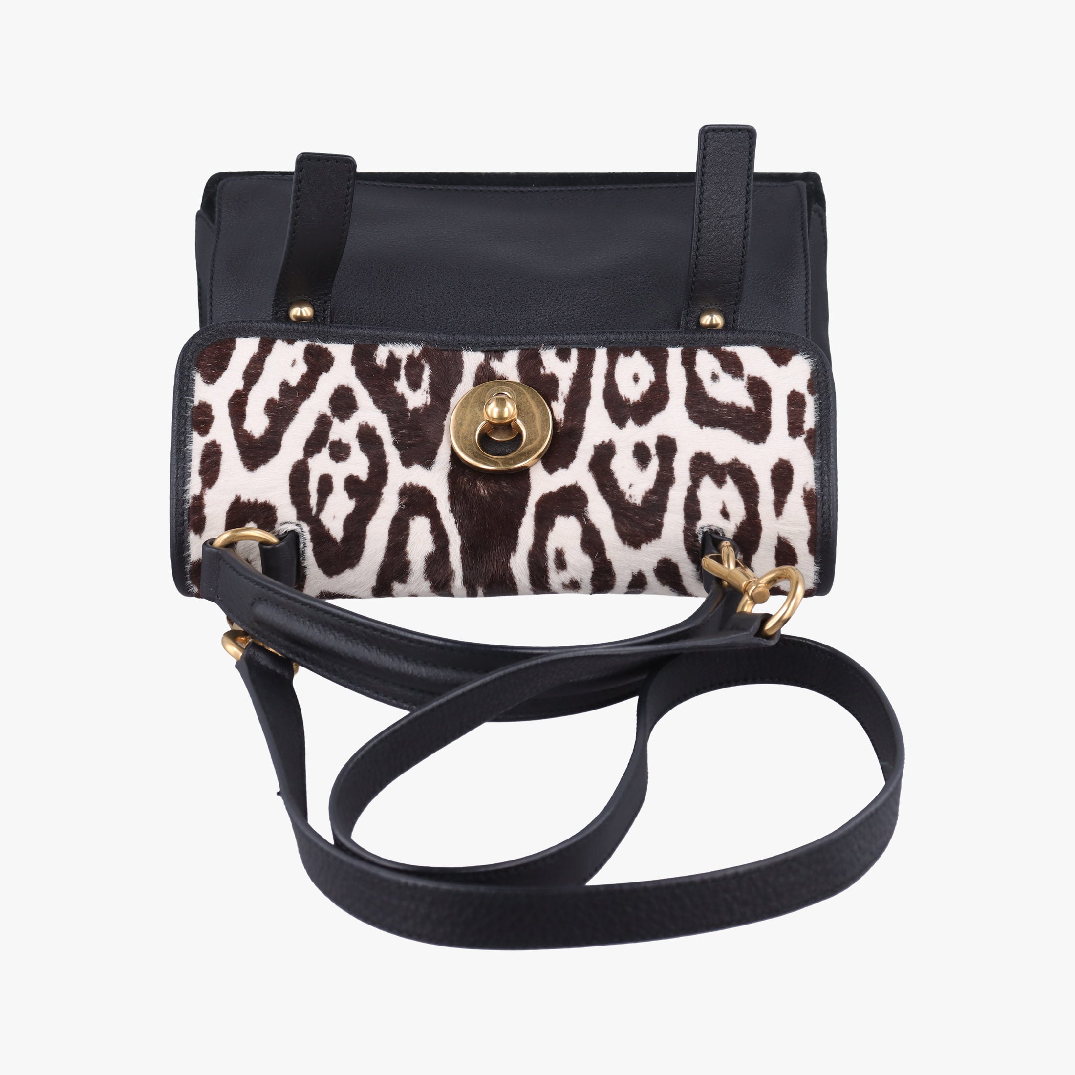 Pre-owned Yves Saint Laurent Muse to White x Dark Brown x Black Pony hair x Leather 283761 shoulderbag | stylenewstar