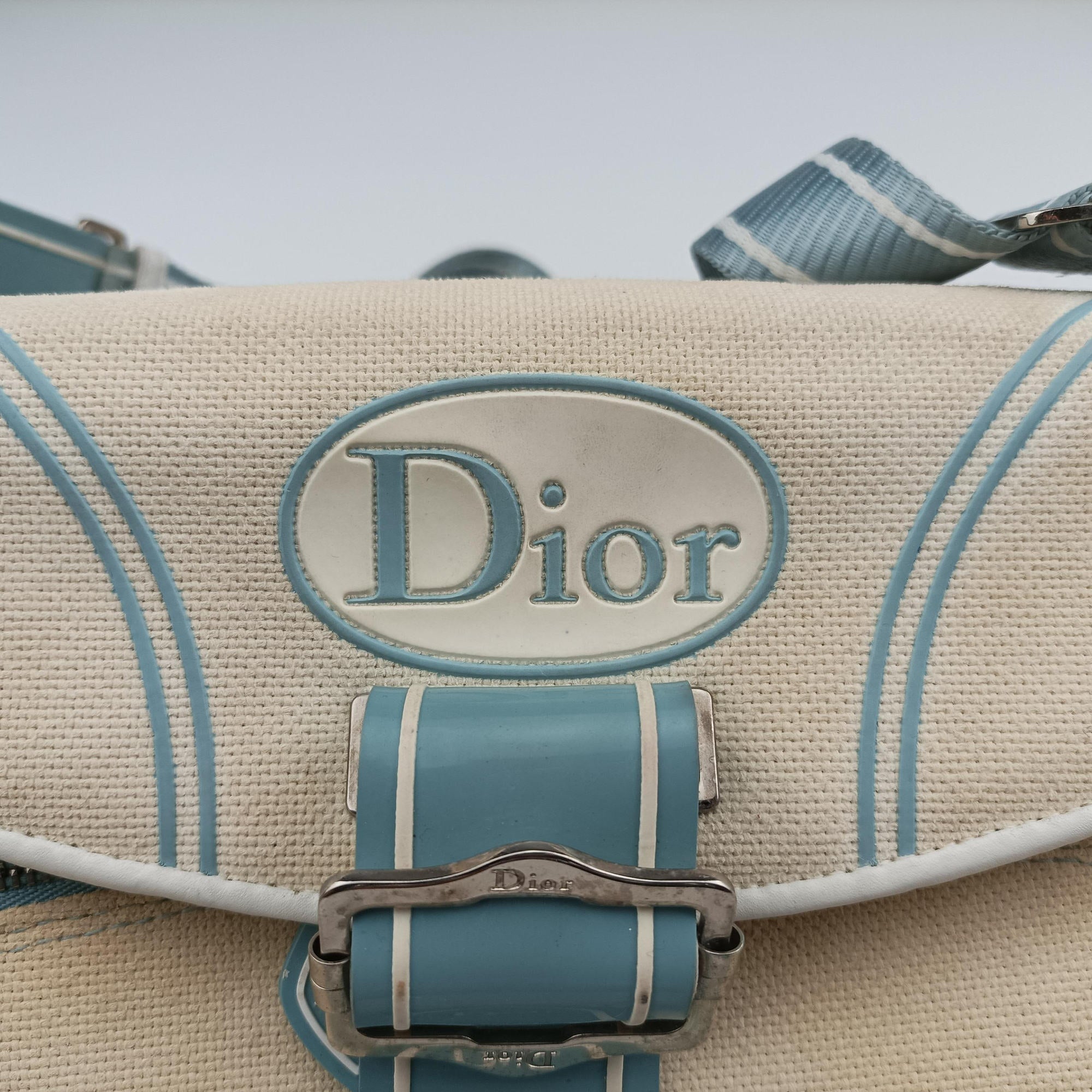 Vintage Christian Dior vintage Trotter White x blue canvas  shoulderbag | stylenewstar