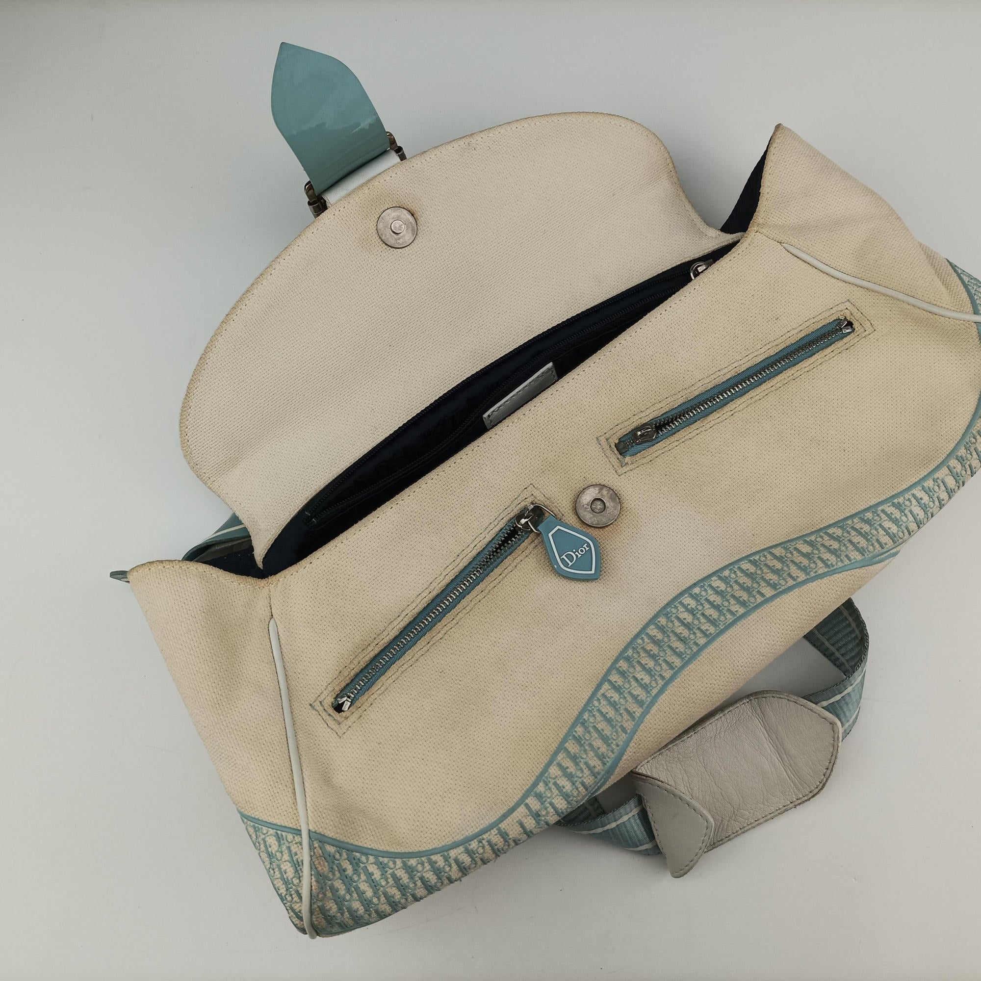 Vintage Christian Dior vintage Trotter White x blue canvas  shoulderbag | stylenewstar