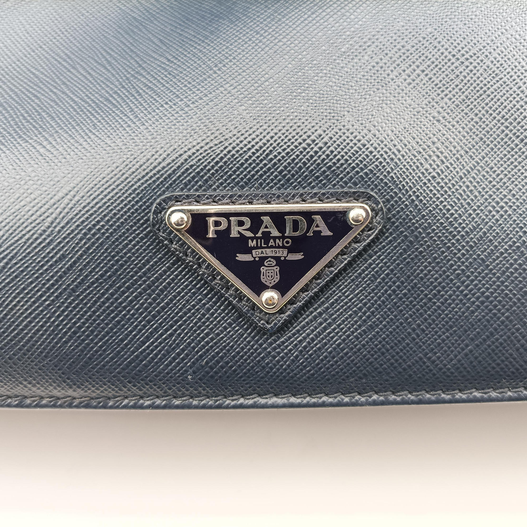 Vintage Prada Triangle Logo Plate Navy Saffiano Leather  handbag | stylenewstar