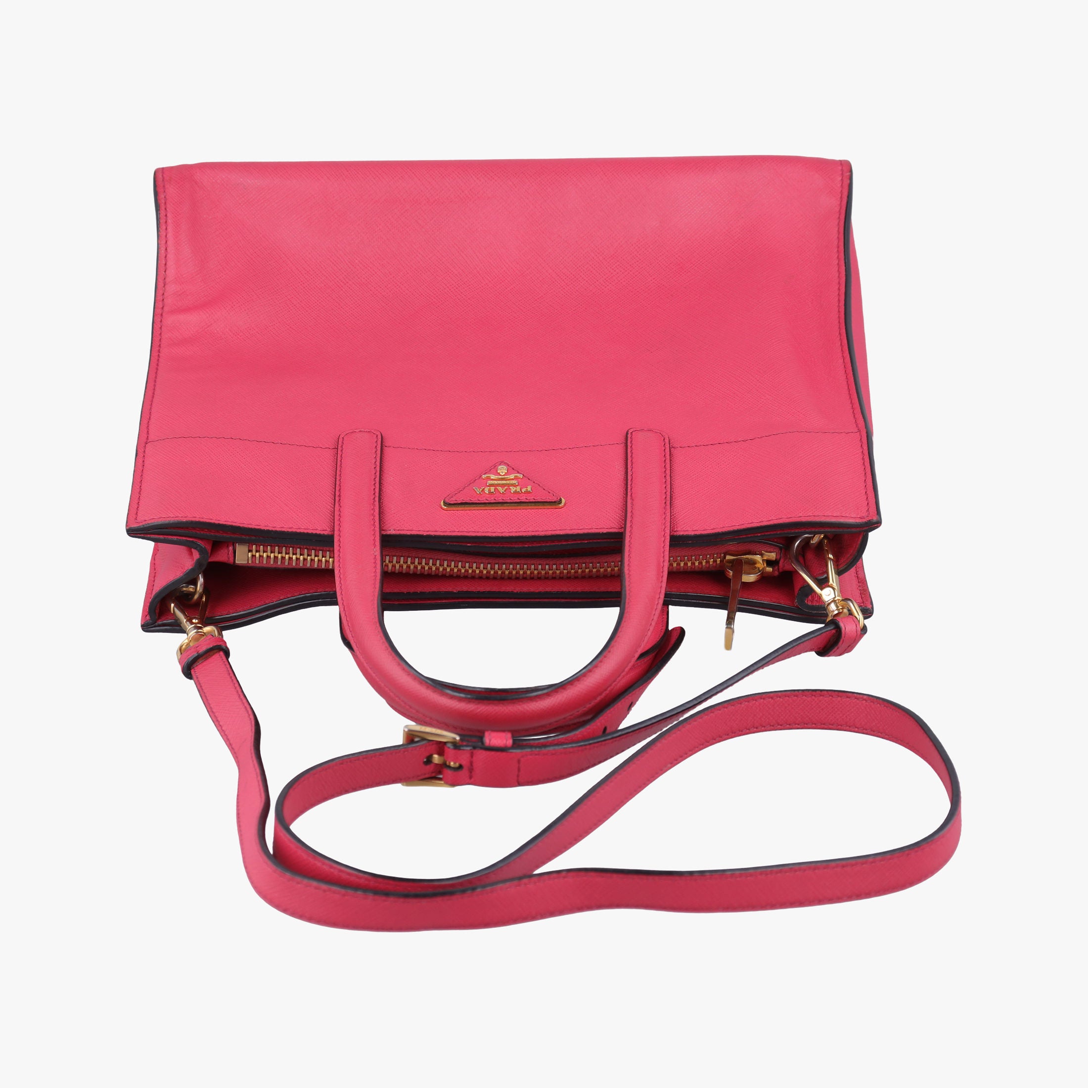 Pre-owned Prada Triple Pocket Tote Rose SAFFIANO Leather BN2606 shoulderbag | stylenewstar