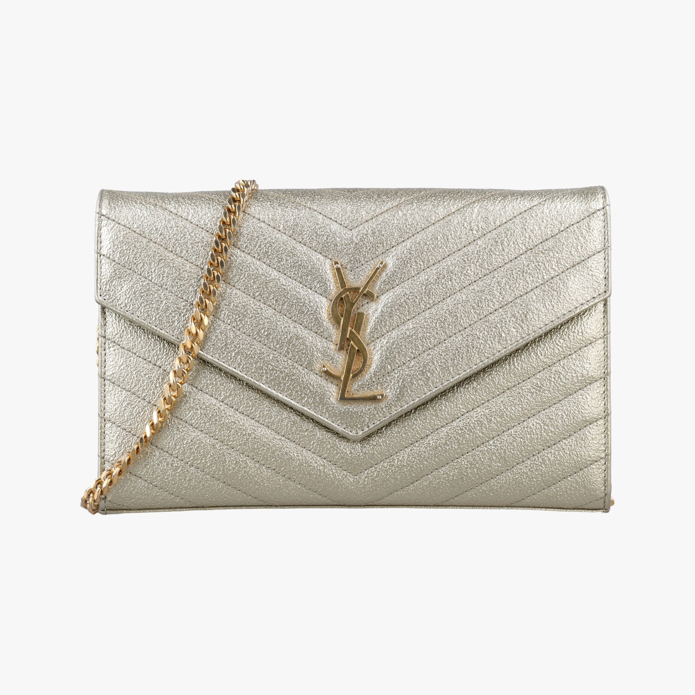 Pre-owned Yves Saint Laurent Cassandra Envelope Golden leather 377828 shoulderbag | stylenewstar
