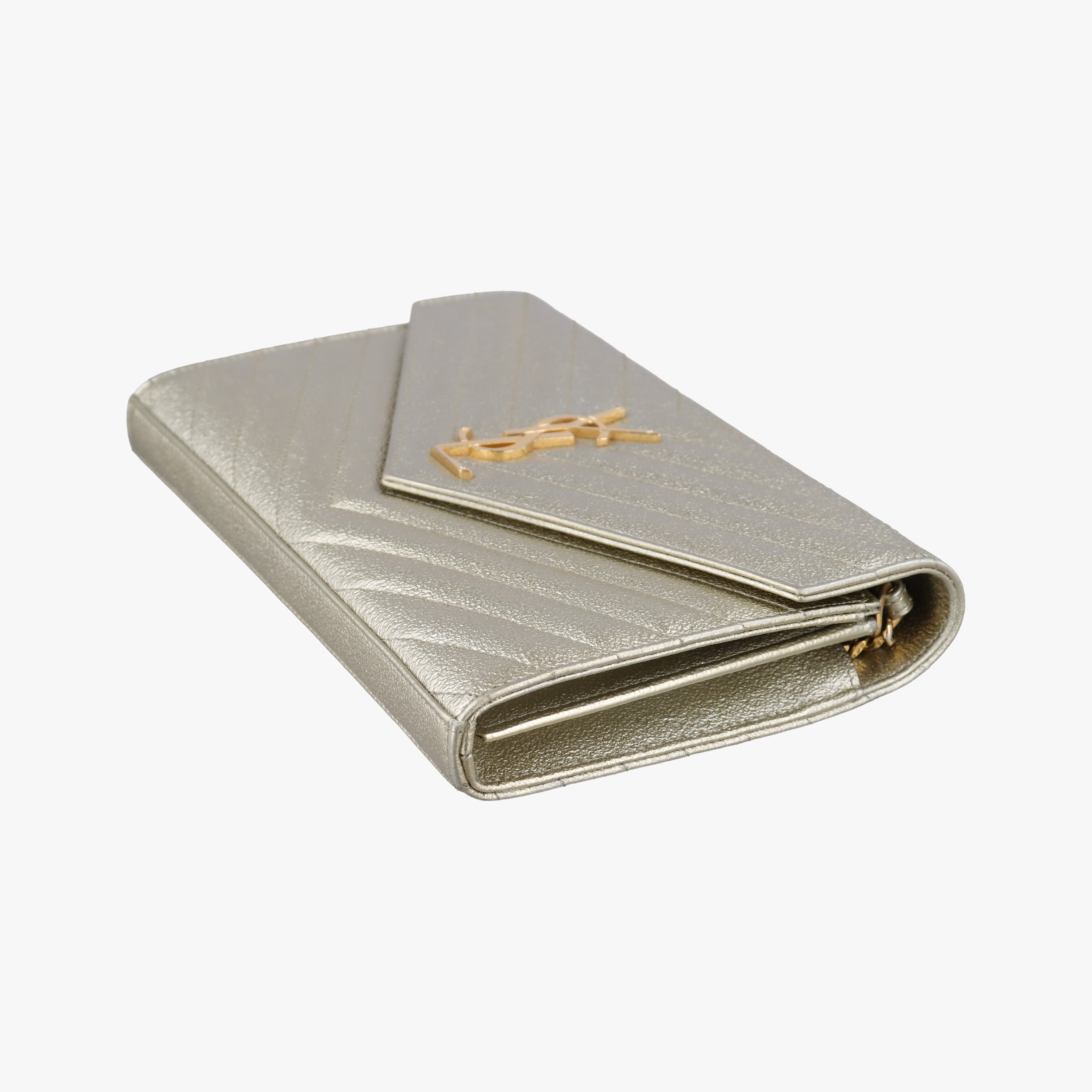 Pre-owned Yves Saint Laurent Cassandra Envelope Golden leather 377828 shoulderbag | stylenewstar