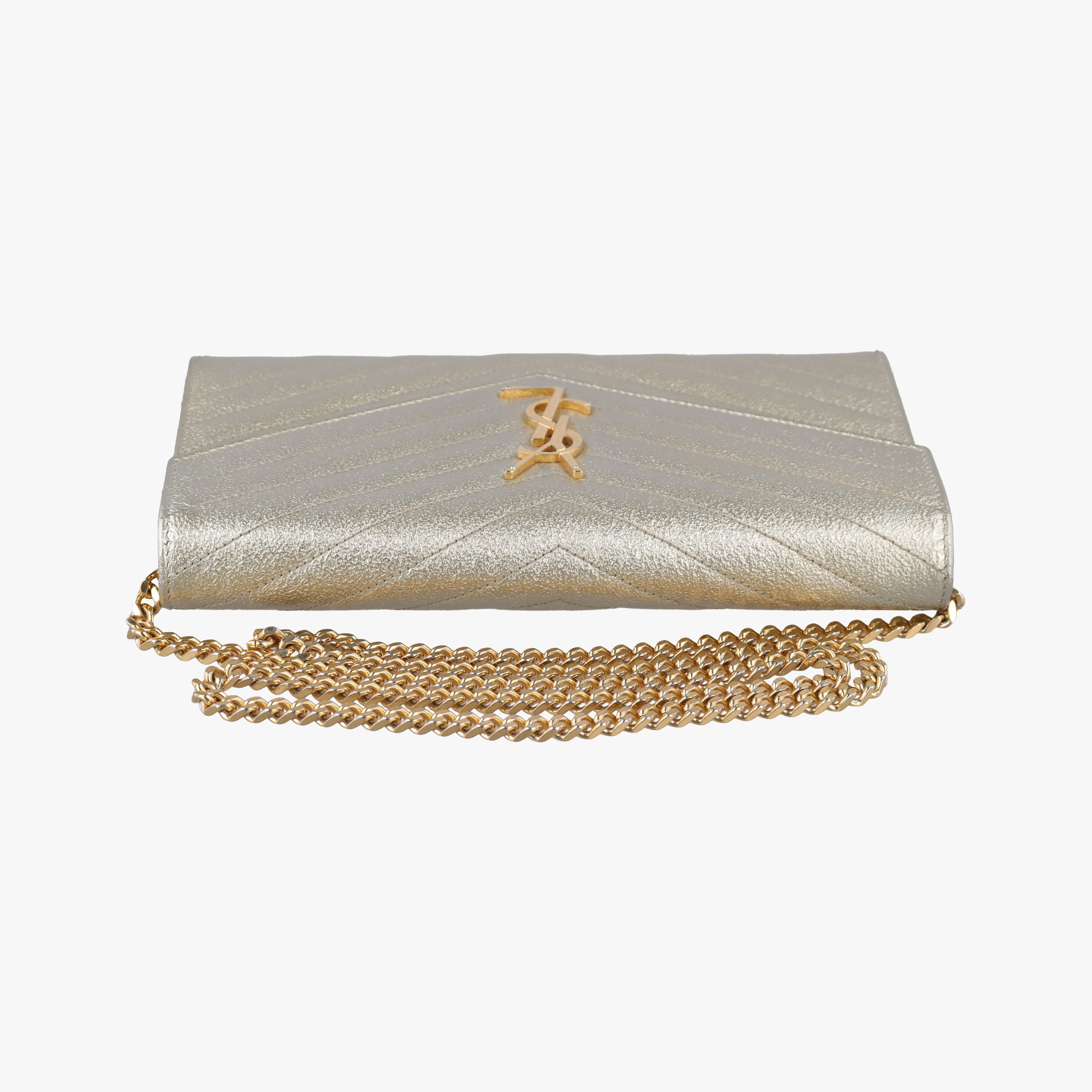 Pre-owned Yves Saint Laurent Cassandra Envelope Golden leather 377828 shoulderbag | stylenewstar
