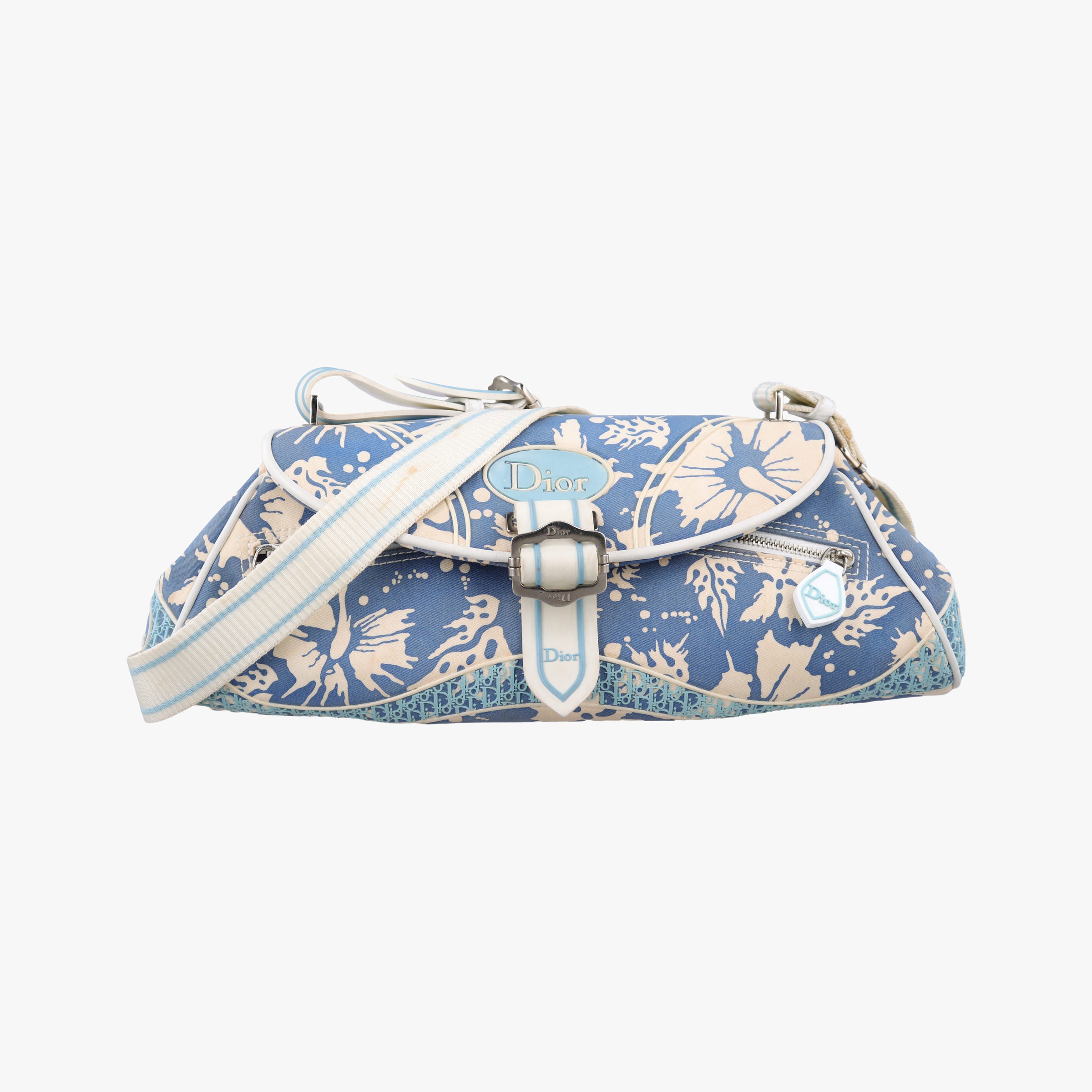 Vintage Christian Dior Vintage Surf Chick Blue x multi canvas x leather  shoulderbag | stylenewstar