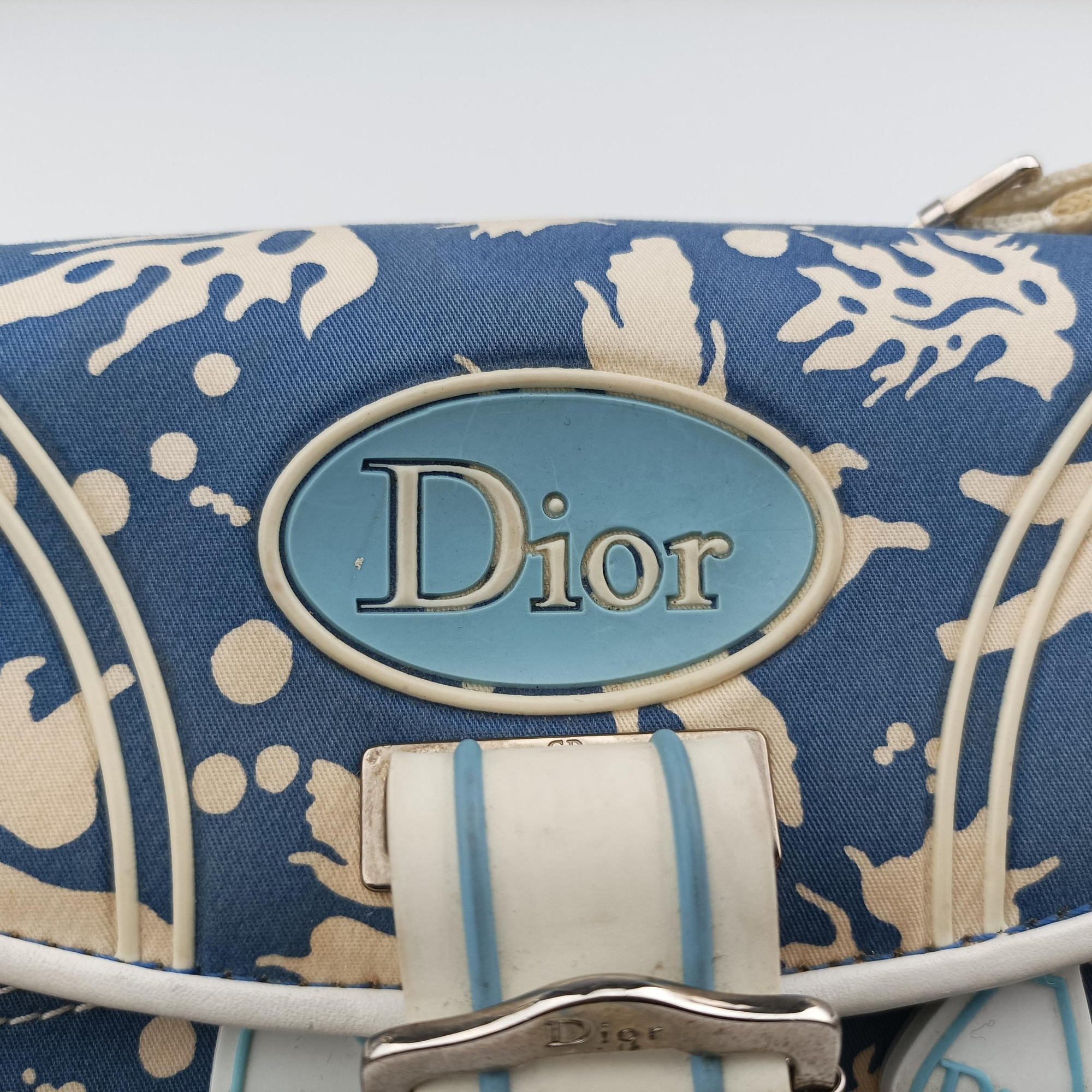 Vintage Christian Dior Vintage Surf Chick Blue x multi canvas x leather  shoulderbag | stylenewstar