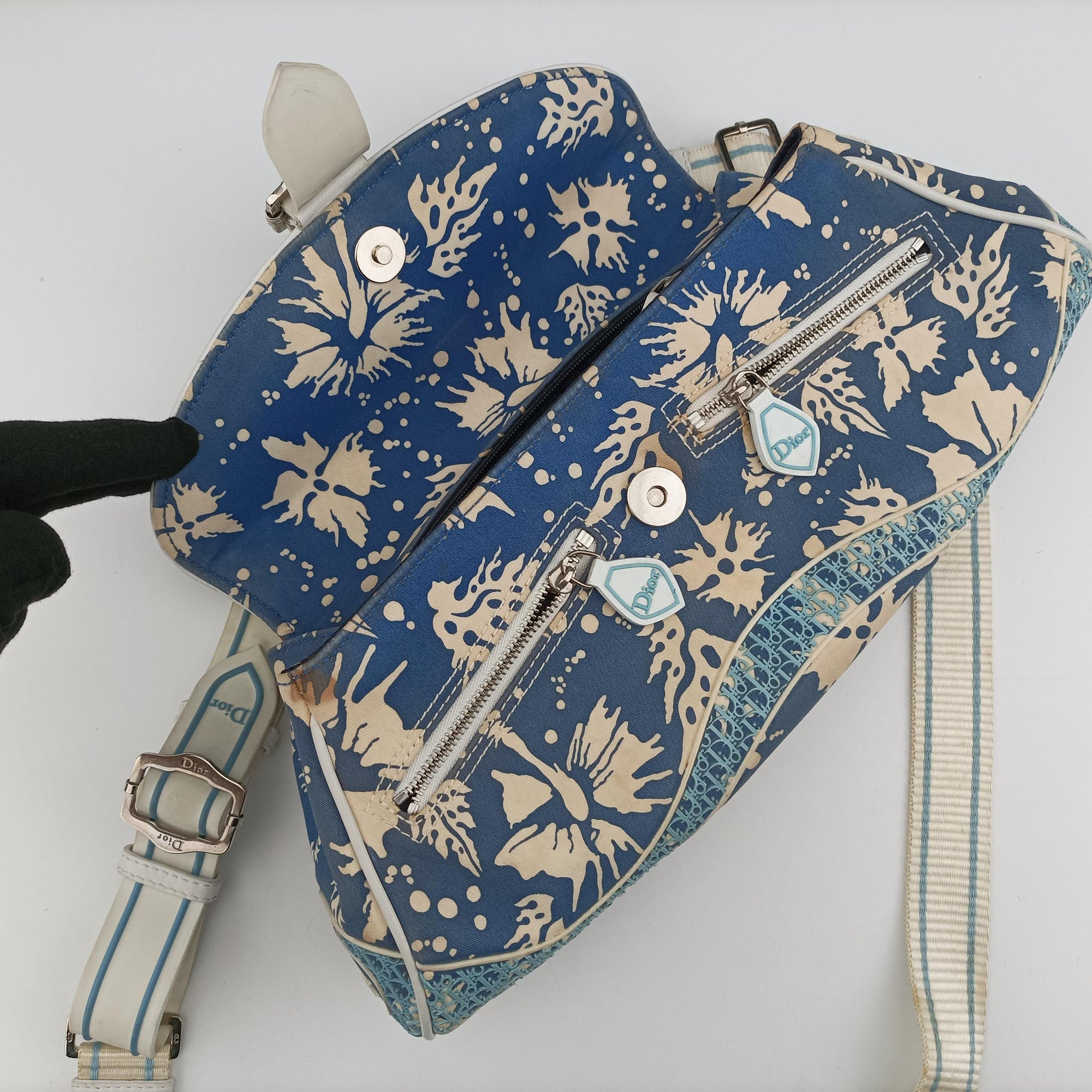 Vintage Christian Dior Vintage Surf Chick Blue x multi canvas x leather  shoulderbag | stylenewstar